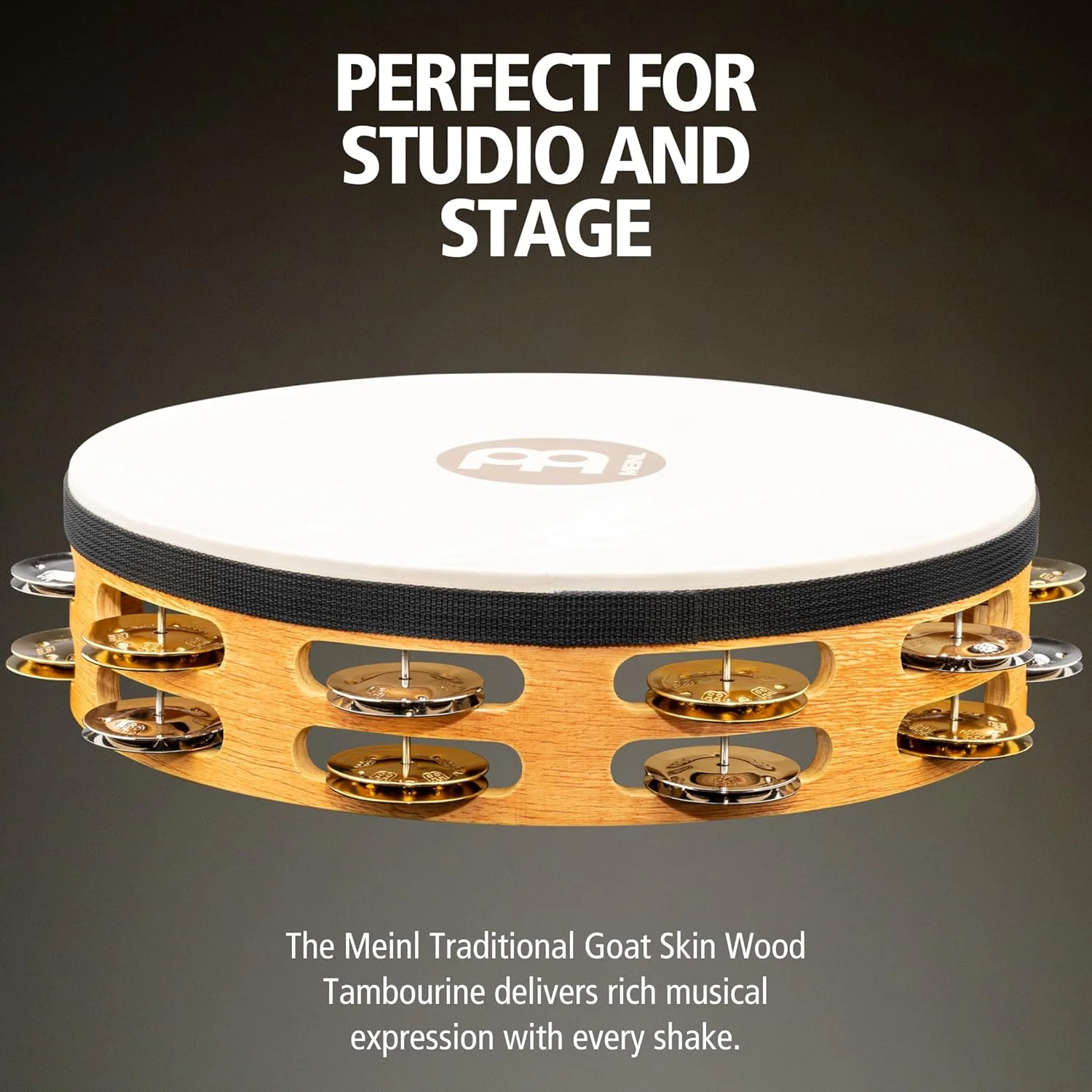 دف چوبی سنتی 10 اینچی Meinl Percussion TAH2M-SNT با پوست بز و سنج های آلیاژی دوتایی، 2 ردیفه