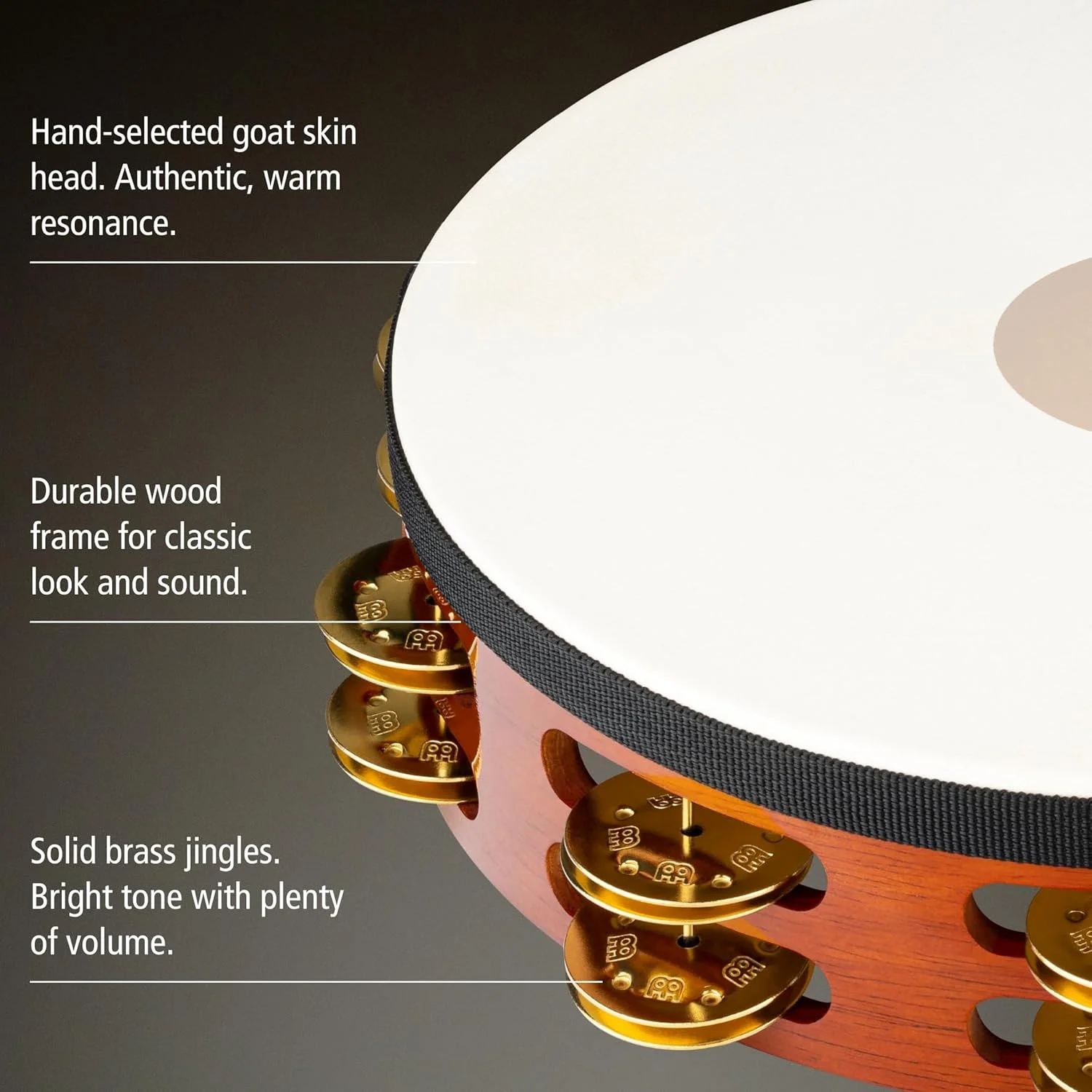 دف چوبی سنتی 10 اینچی Meinl Percussion TAH2B-AB با پوست بز و سنج های برنجی، 2 ردیفه، چوب/ قهوه ای