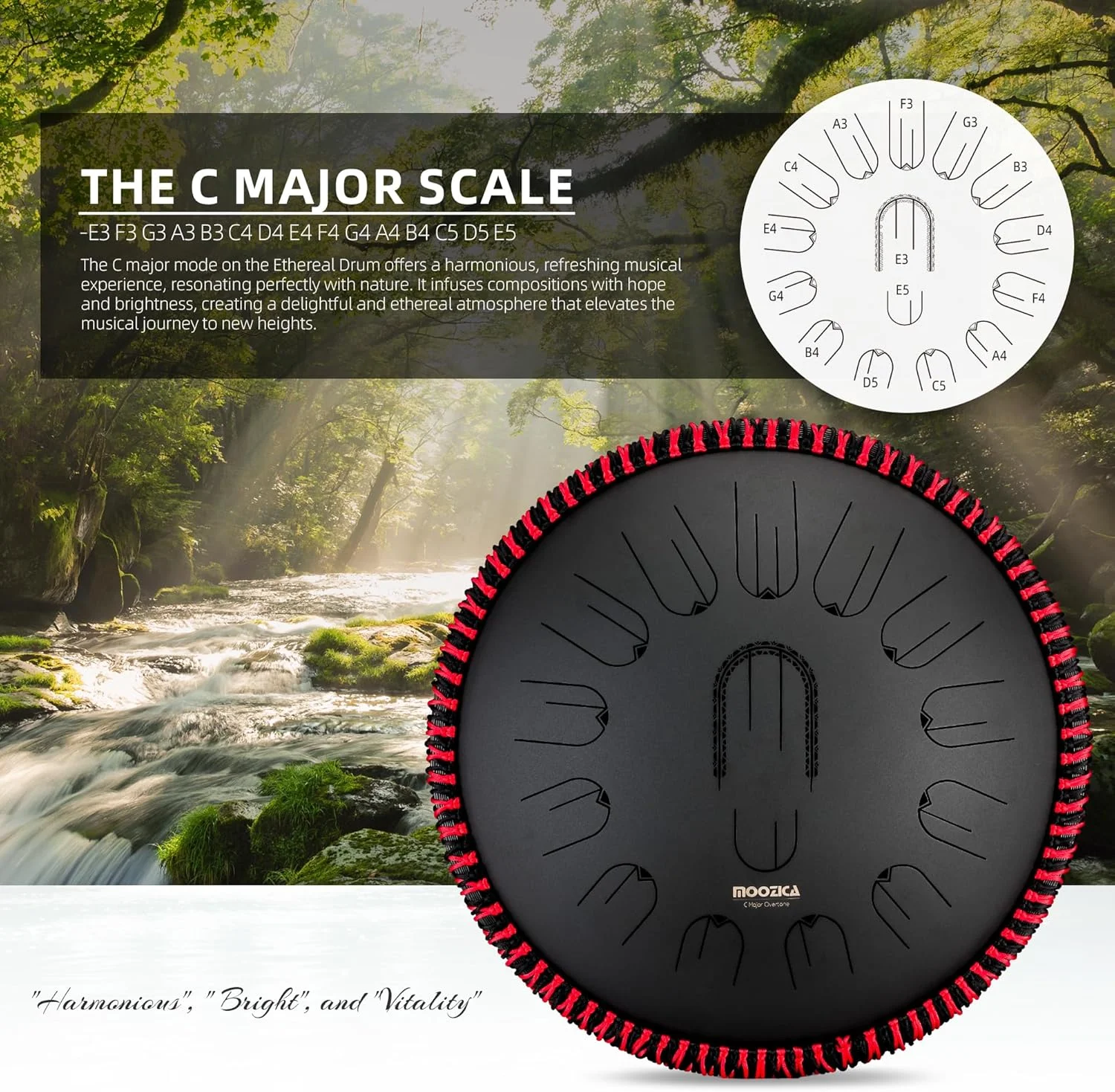 درام زبانی استیل 15 اینچی MOOZICA - 15 نت در C ماژور 432 هرتز با طراحی اوکتاو اورتون - ساز کوبه ای حرفه ای با کیف حمل درام زبانی استیل 15 اینچی MOOZICA - 15 نت در C ماژور 432 هرتز با طراحی اوکتاو اورتون - ساز کوبه ای حرفه ای با کیف حمل