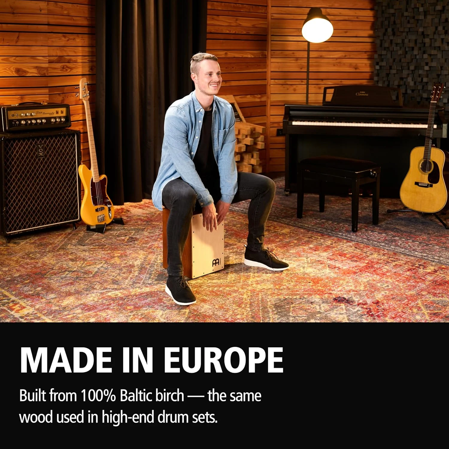 جعبه کاخن جم با صدای اسنر و بیس برای موسیقی آکوستیک - ساخت اروپا - چوب توس بالتیک، نواختن با دست