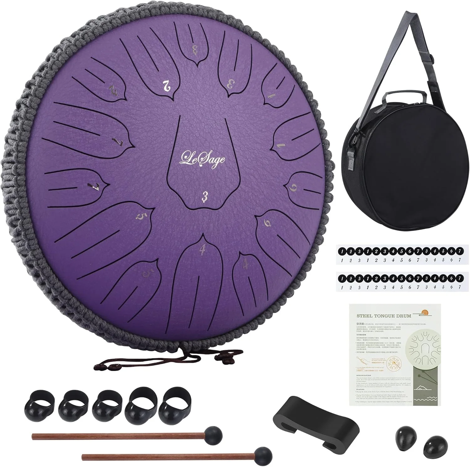 درام زبانی فولادی LeSage برای بزرگسالان، 13 اینچ، 15 نت، درام اثیری برای فضای باز به همراه کتاب موسیقی، درام مدیتیشن باران برای آرامش، سازهای شفابخش صوتی یوگا