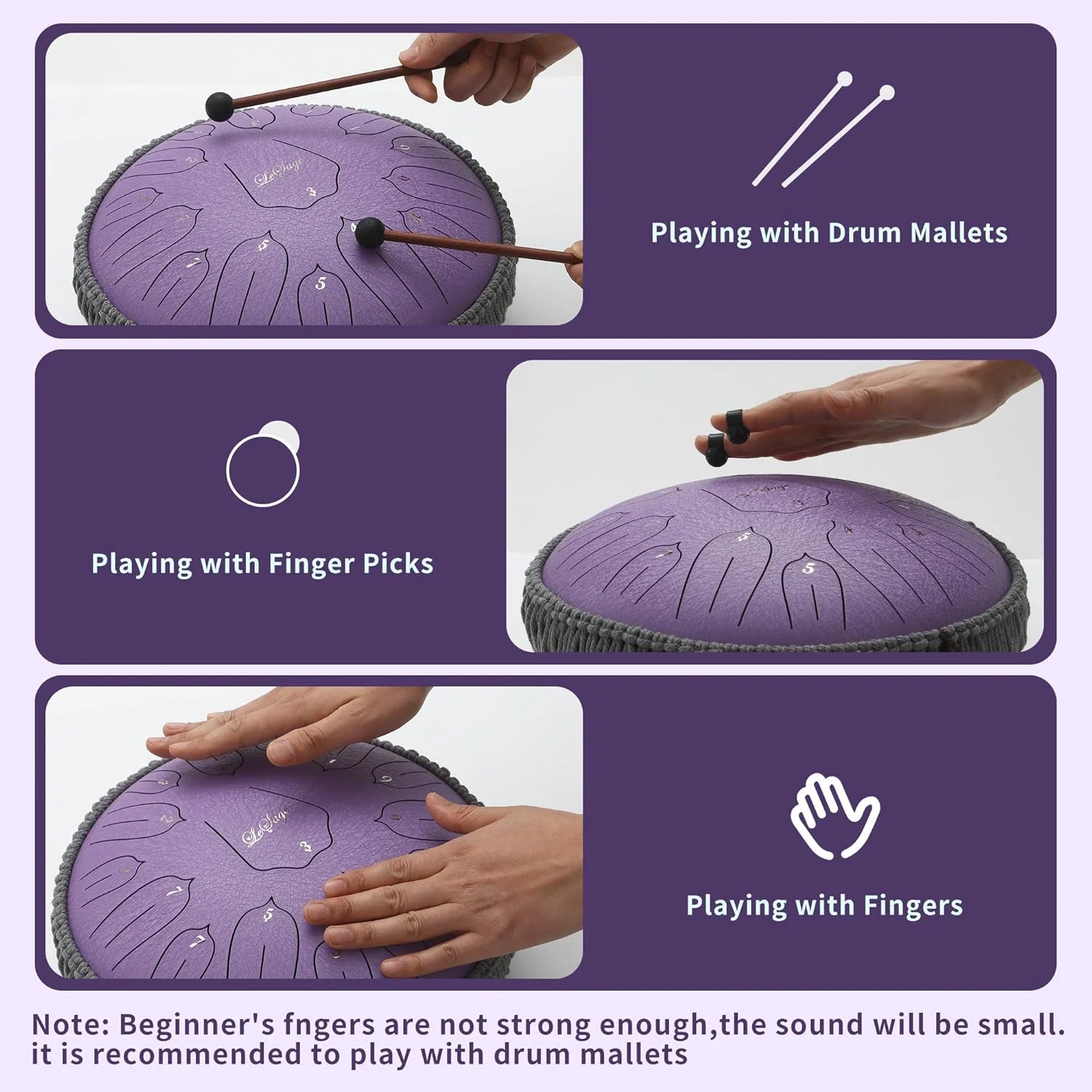 درام زبانی فولادی LeSage برای بزرگسالان، 13 اینچ، 15 نت، درام اثیری برای فضای باز به همراه کتاب موسیقی، درام مدیتیشن باران برای آرامش، سازهای شفابخش صوتی یوگا