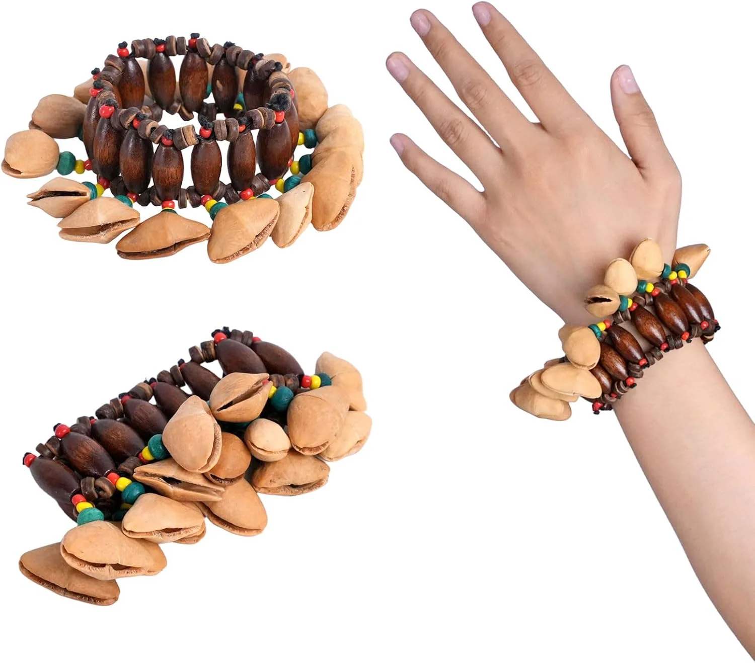 یک عدد دستبند و پابند دانه ای دورا، سازهای شفابخش صوتی، ایده آل برای همراهی درام آفریقایی، لوازم جانبی ساز کوبه ای طبیعی، ساز موسیقی (قهوه ای مایل به سفید)