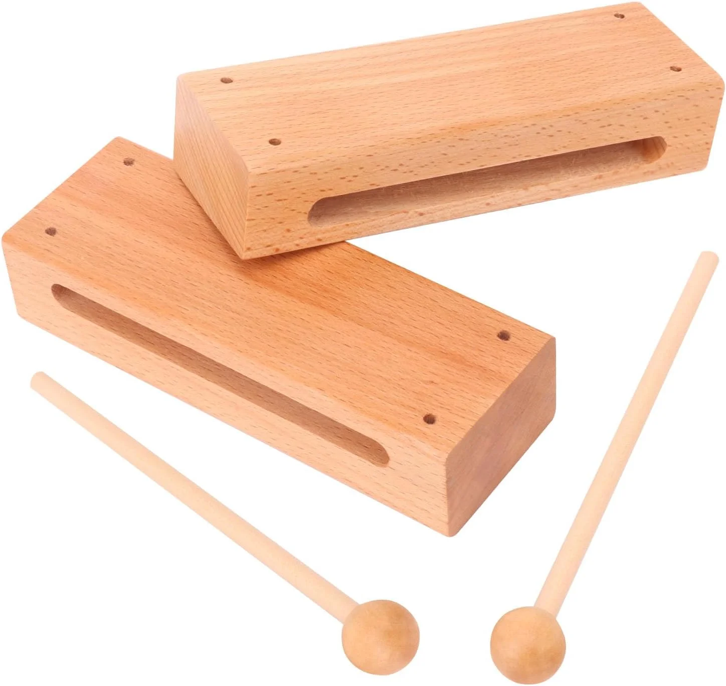 دو عدد بلوک ریتم چوبی جامد با چکش - ساز کوبه ای بادوام، مناسب برای بلوک چوبی موسیقی برای بزرگسالان - ساز کوبه ای دستی همه کاره با رزونانس آکوستیک طبیعی