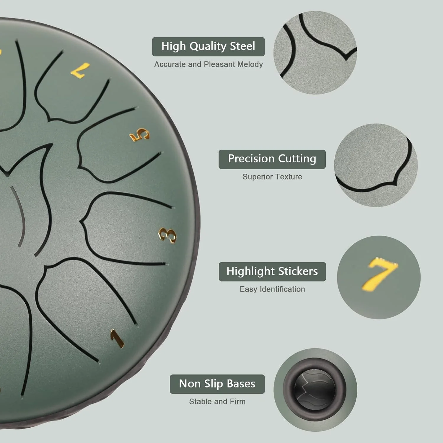 درام زبانی فولادی 11 نت 6 اینچی با کیف، کتاب موسیقی، چکش های درام، نگهدارنده چکش، پیک های انگشتی و برچسب ها، درام فولادی برای یوگا، مدیتیشن، آموزش دوران بارداری