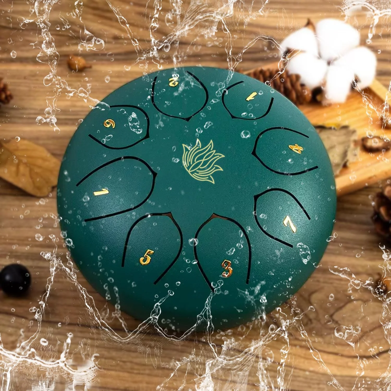 طبل بارانی - طبل باران 8 نت 6 اینچی برای باغ بیرونی، به همراه کیف، کتاب موسیقی، چوب طبل، نگهدارنده چکش و پدال های انگشتی، طبل زبانی فولادی برای هدایا آموزش یوگا (سبز)