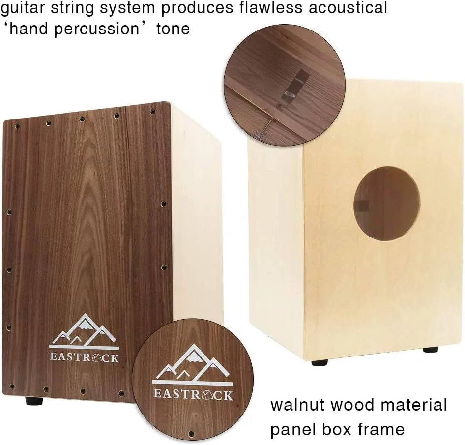 جعبه درام کاخن چوبی گردو EASTROCK (30.48×29.71×45.72 سانتی متر) با سیم های گیتار داخلی - ساز کوبه ای چوبی سایز کامل برای مبتدیان و حرفه ای ها به همراه کیف