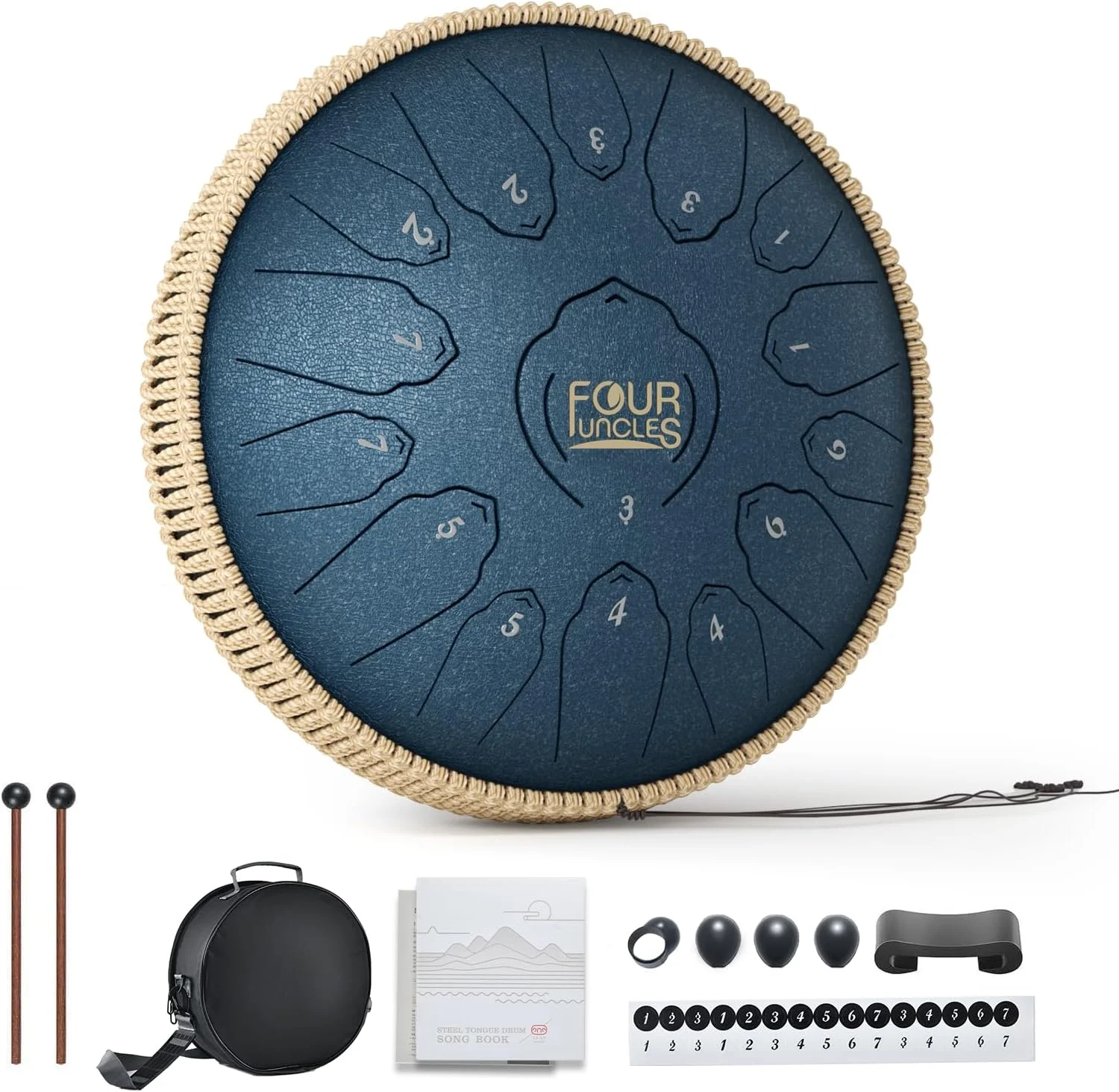 درام باران چهار عمو مناسب فضای باز، درام زبانی فولادی - 13 اینچ 15 نت - درام های هنینگ با کیف حمل، کتاب موسیقی و چکش، هدیه آلات موسیقی برای خانواده و دوستان