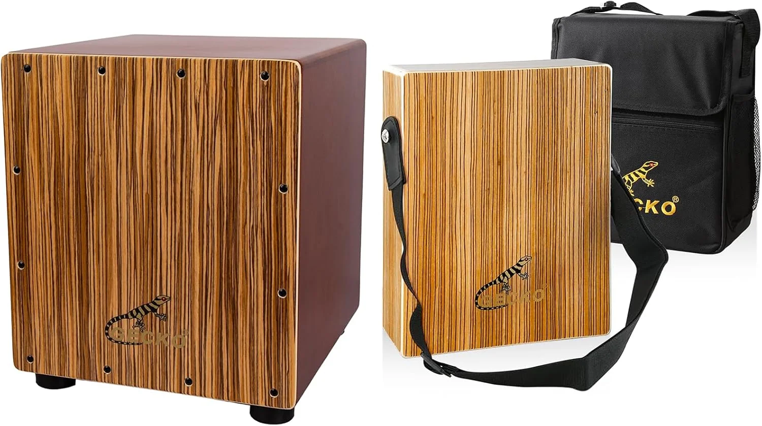 مجموعه جعبه درام کاخن GECKO – شامل سایز مسافرتی با کیف + سایز جمع و جور با سیم گیتار قابل تنظیم بدون ابزار – کیت کوبه ای قابل حمل برای مبتدیان و حرفه ای ها