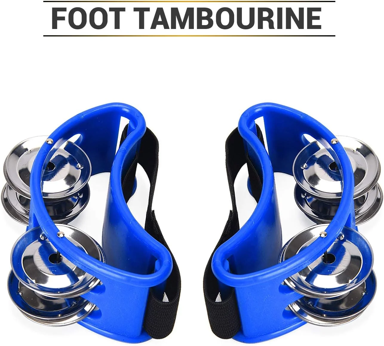 فَکمُگو ۲ عدد دایره زنگی پا با زنگوله های فلزی، ساز کوبه ای پا، ست درام پا با نوار الاستیک برای مهمانی رقص، گردهمایی، سرگرمی کارناوال - آبی رویال