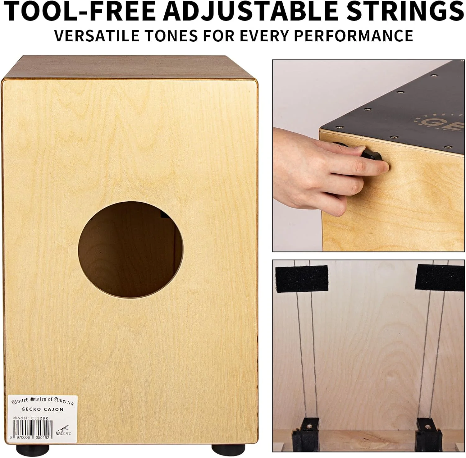 جعبه کاخن گکو - ساز کوبه ای چوبی، جعبه درام باس، جعبه آکوستیک، جعبه ضرب با سیم های گیتار قابل تنظیم داخلی، مجموعه درام کاخن