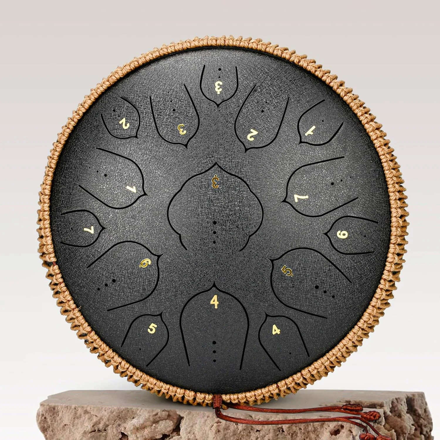 درام زبانی فولادی - درام فولادی 15 نت - ساز درام هندپن 14 اینچی با کتاب موسیقی، چکش های ساز درام زبانی و کیف حمل، D ماژور مشکی