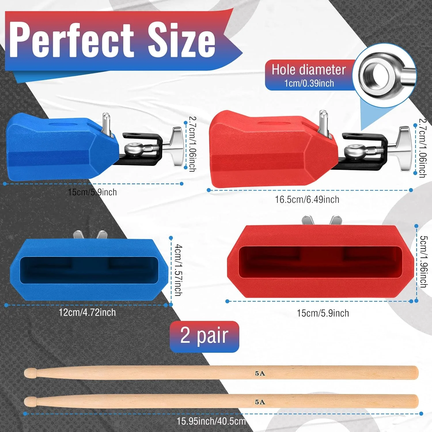 بوآئو 6 تکه بلوک جام درام، ساز کوبه ای با چوب های افرا 5a و براکت قابل تنظیم، سازهای کوبه ای پلاستیکی برای درام لاتین