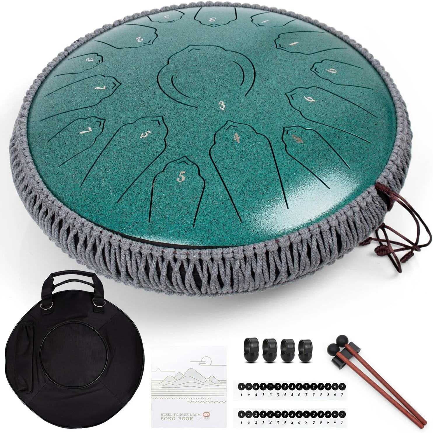 درام زبانی فولادی 14 اینچی برای بزرگسالان، درام هندپن ممتاز C ماژور با 15 نت دقیق تنظیم شده، درام باران بزرگ با کیف، کتاب موسیقی، چکش‌ها، پیک‌های انگشتی