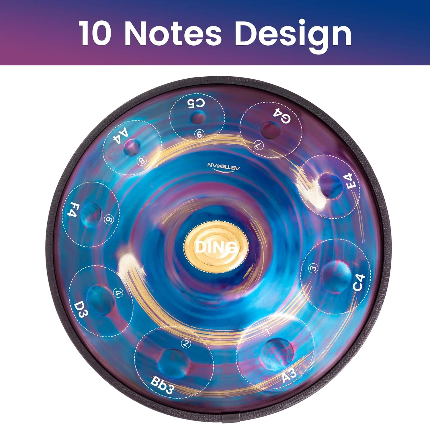 هندپن ASTEMAN در ر مینور، ۴۳۲ هرتز، ۲۲ اینچ با ۱۰ نت، به همراه کوله پشتی، آموزش، محافظ انگشت، پایه، پارچه تمیز کننده و دو عدد مضراب. هندپن ASTEMAN در ر مینور، ۴۳۲ هرتز، ۲۲ اینچ با ۱۰ نت، به همراه کوله پشتی، آموزش، محافظ انگشت، پایه، پارچه تمیز کننده و دو عدد مضراب.