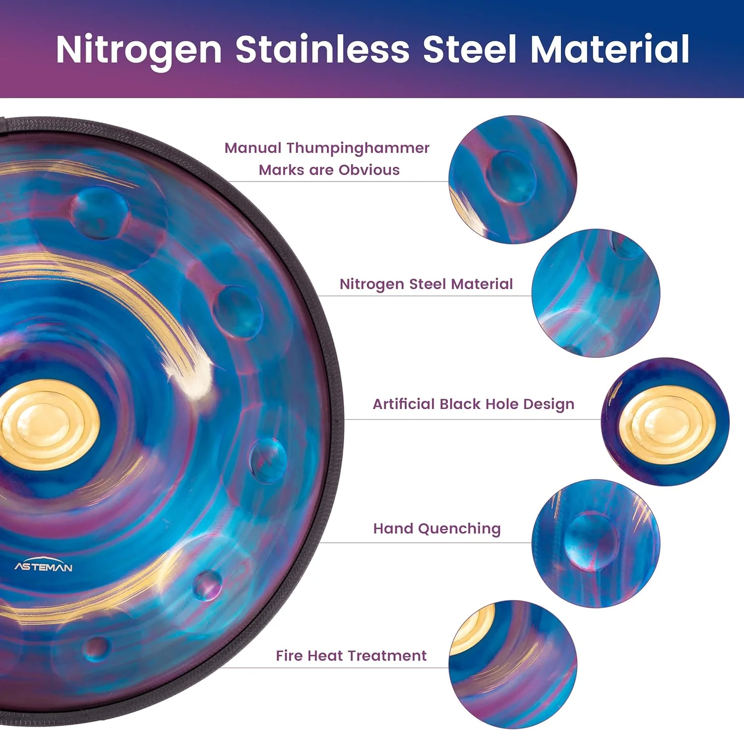 هندپن ASTEMAN در ر مینور، ۴۳۲ هرتز، ۲۲ اینچ با ۱۰ نت، به همراه کوله پشتی، آموزش، محافظ انگشت، پایه، پارچه تمیز کننده و دو عدد مضراب. هندپن ASTEMAN در ر مینور، ۴۳۲ هرتز، ۲۲ اینچ با ۱۰ نت، به همراه کوله پشتی، آموزش، محافظ انگشت، پایه، پارچه تمیز کننده و دو عدد مضراب.