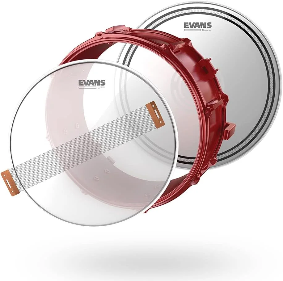 کیت تنظیم درام اسنر Evans - پوسته‌های درام اسنر 14 اینچی - EC Reverse Dot و پوسته‌های رزونانس شفاف - EQ Pods - سیم‌های اسنر - چوب‌های درام - لوازم جانبی نگهداری