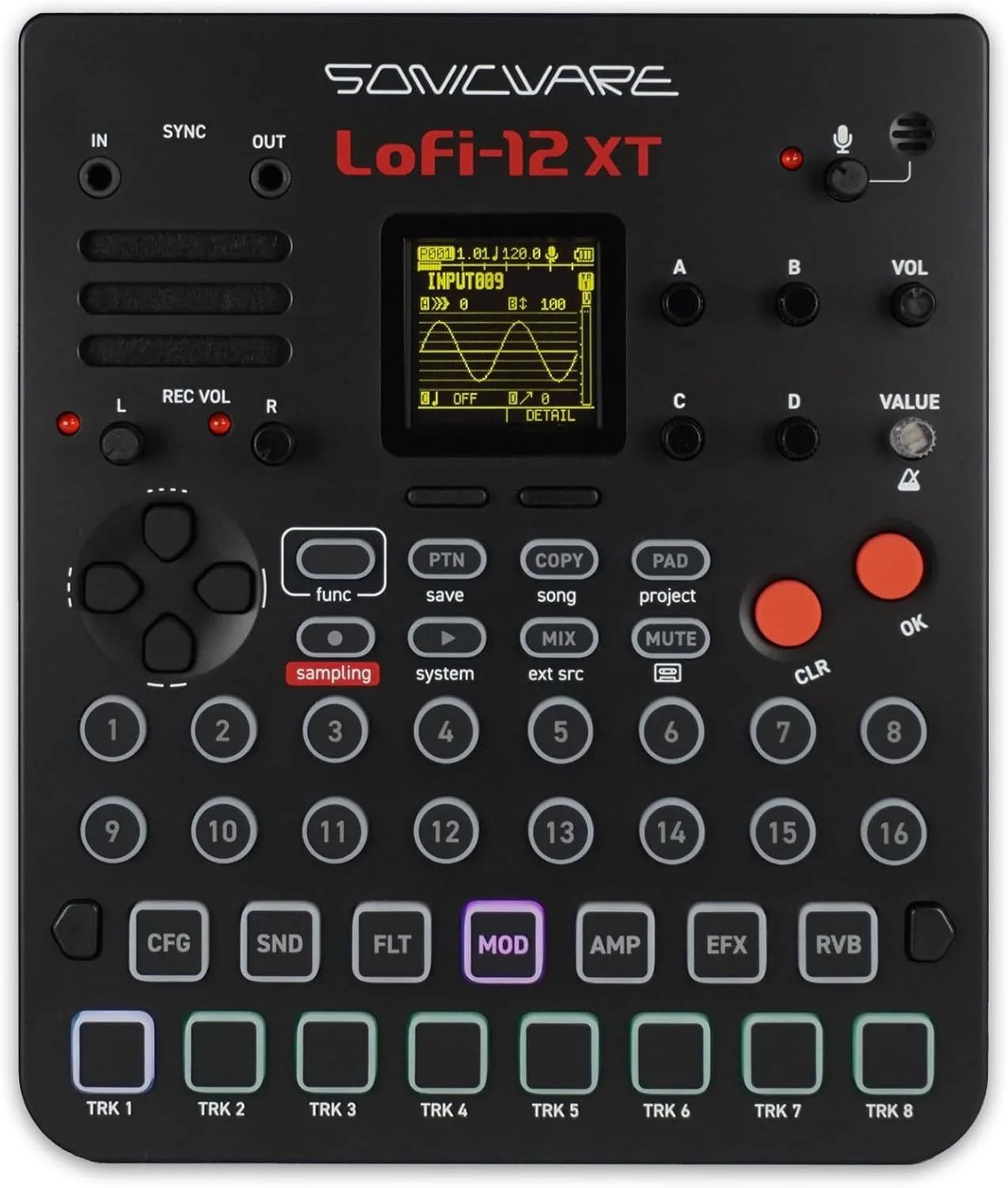 Sonicware Lofi-12 XT [سمپلر دیجیتالی با رزولوشن پایین] ۱۲/۲۴ کیلوهرتز، سمپلینگ صدای دیجیتال اولیه + حالت سمپلر ۱۲ بیتی، جمع و جور/سبک وزن/با باتری