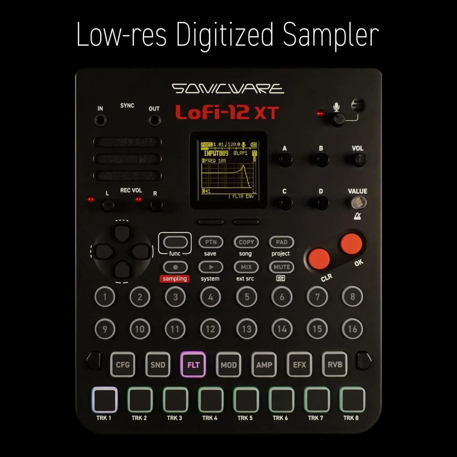 Sonicware Lofi-12 XT [سمپلر دیجیتالی با رزولوشن پایین] ۱۲/۲۴ کیلوهرتز، سمپلینگ صدای دیجیتال اولیه + حالت سمپلر ۱۲ بیتی، جمع و جور/سبک وزن/با باتری