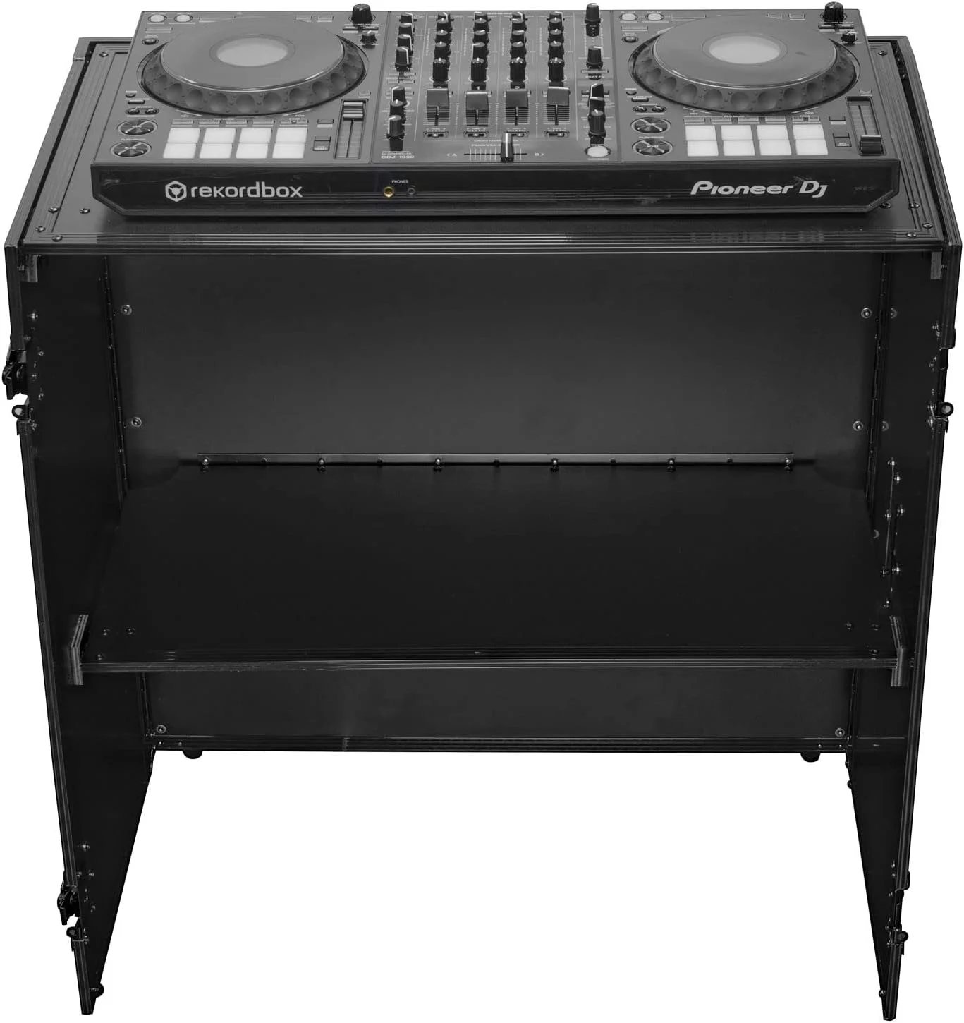 استند تاشو DJ دو طبقه مشکی، عرض 84 سانتی متر، ارتفاع 91 سانتی متر