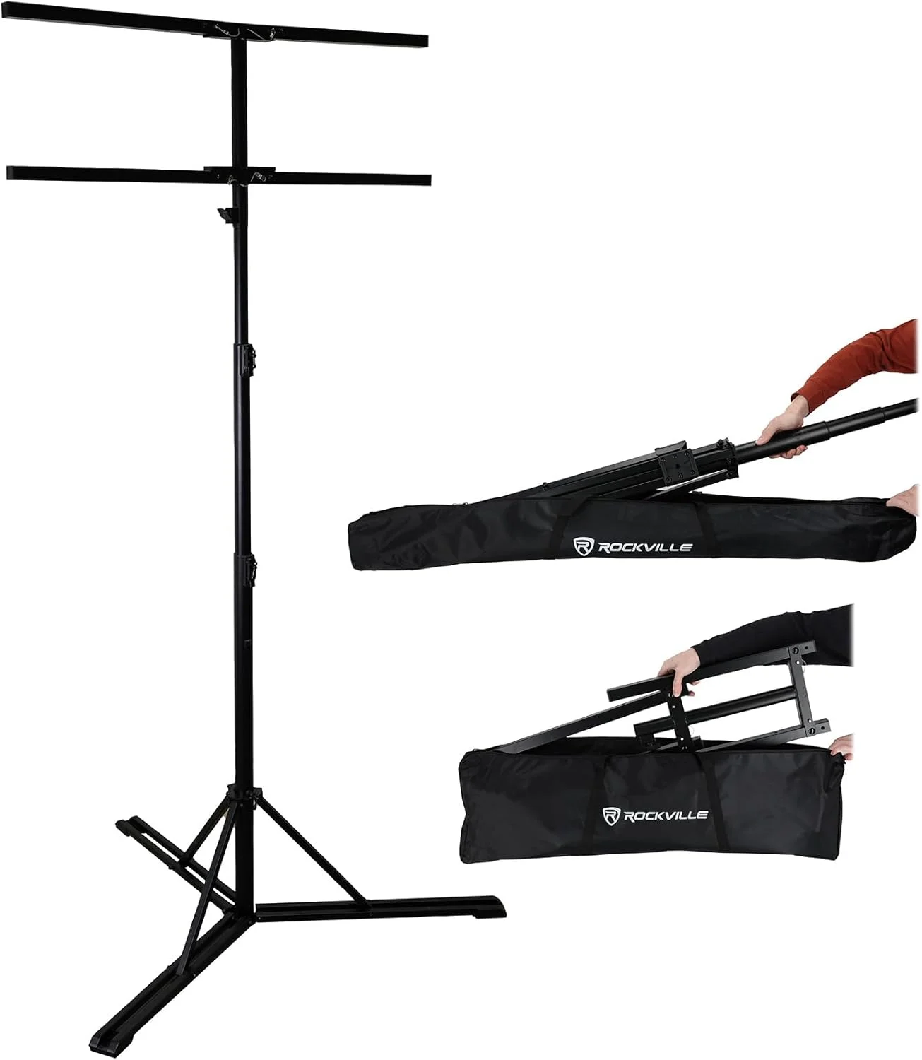 پایه نور و بلندگو راکویل RLS6 با ظرفیت 63 کیلوگرم، پایه تخت پایدار، میله جداشدنی، قابلیت تاشو سریع، مناسب برای دی‌جی‌ها و متخصصان رویداد