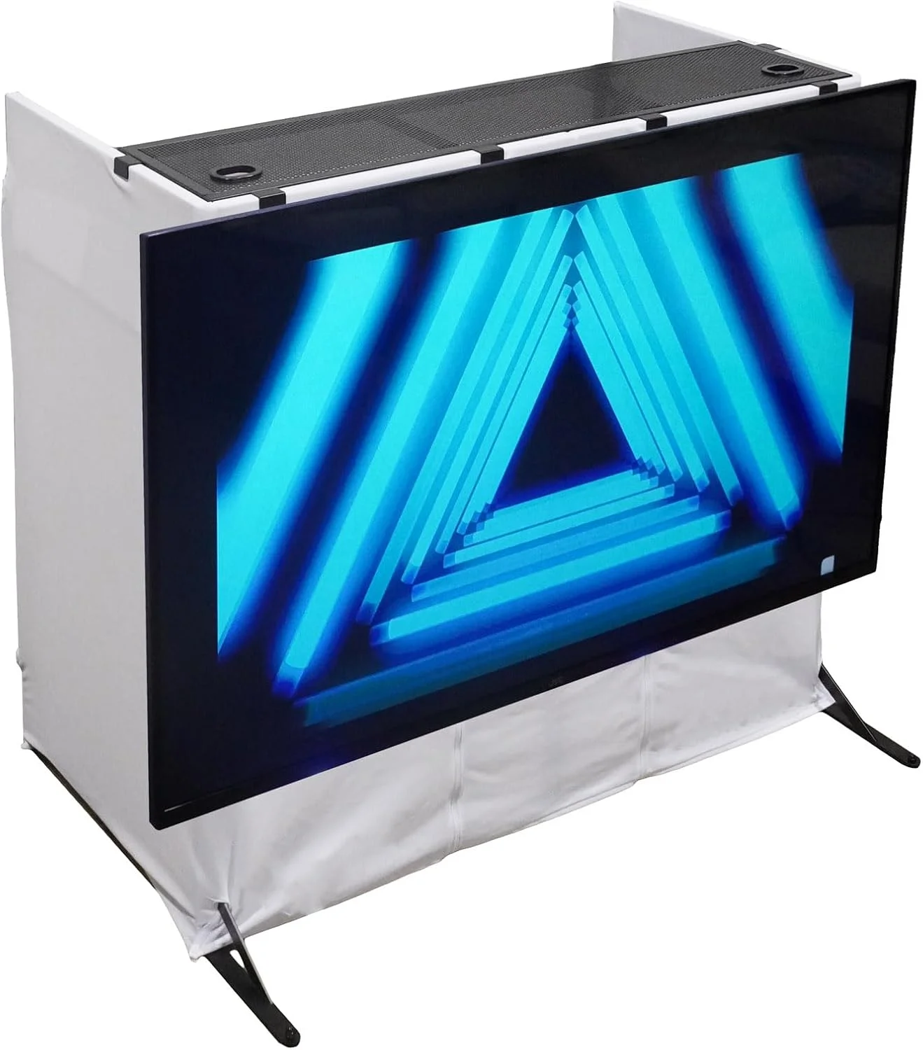 استیج دی جی تاشو Rockville RockBooth TV با دو میز و پایه نگهدارنده تلویزیون 32 تا 70 اینچ، طراحی تاشو، پایه های ضد واژگونی، مناسب برای دی جی های حرفه ای و اجراکنندگان مراسم