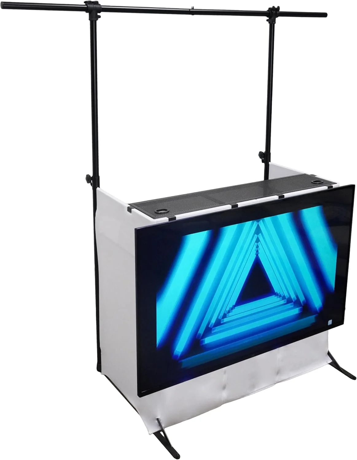 مجموعه کامل میز DJ Rockville ROCKBOOTH PRO PACK با پایه نگهدارنده تلویزیون 70 اینچی، تراس نورپردازی و پارچه های پرده ای، برای DJ های حرفه ای و مجریان رویداد