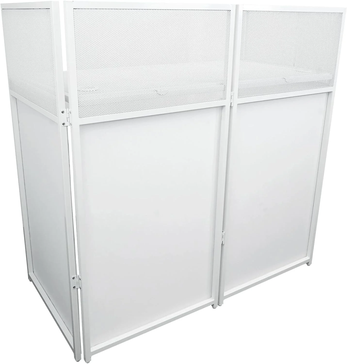 غرفه دی جی Rockville Rockbooth XL سفید 61x122 سانتی متر، میز داخلی، کیف حمل، پارچه های مشکی/سفید، برای دی جی های سیار و متخصصان رویداد