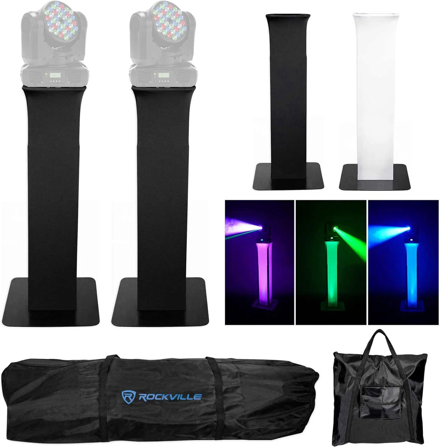 مجموعه Rockville: (2) پایه توتم RTP32B به همراه پارچه های مشکی و سفید برای چراغ های American DJ INNO Color Beam (4 قطعه)