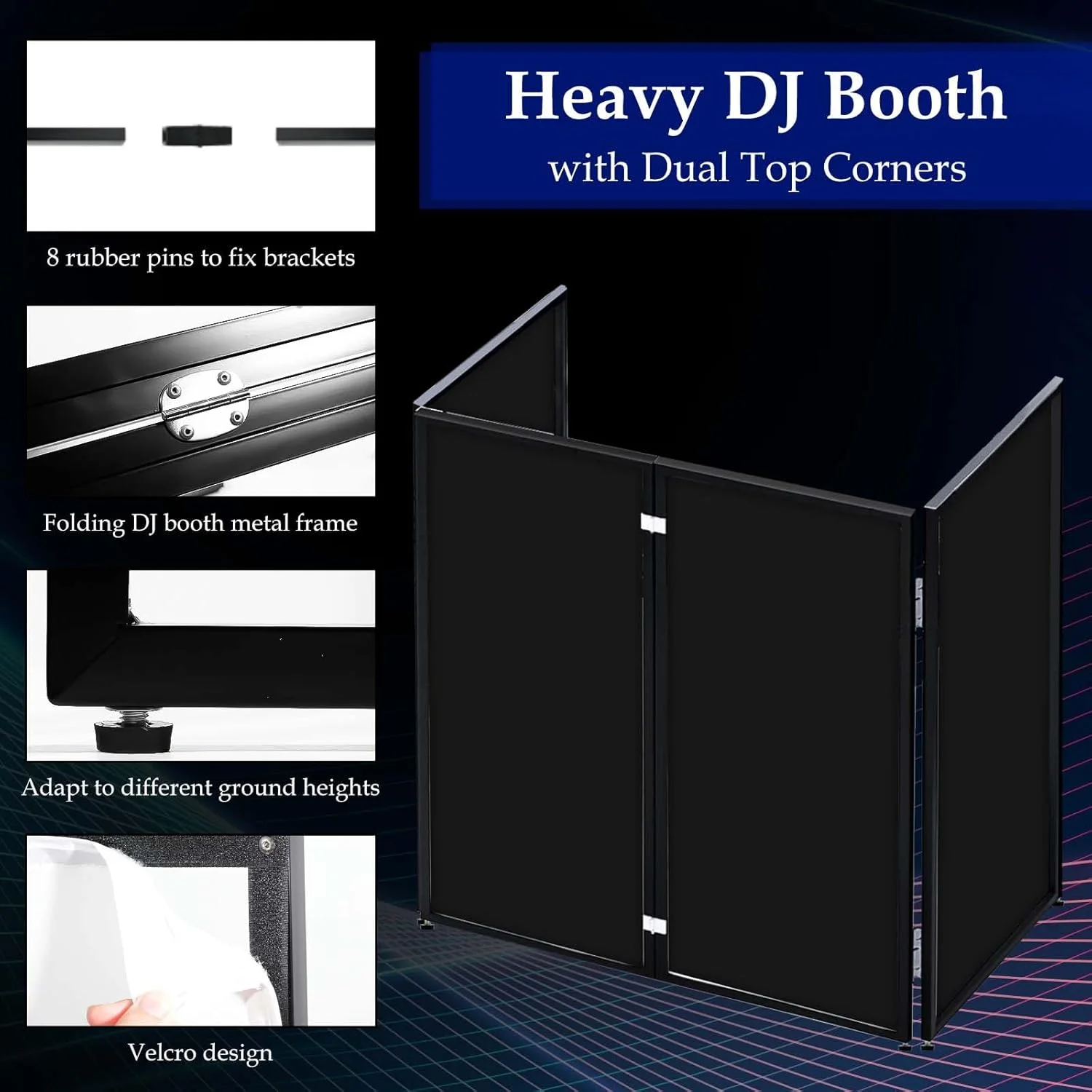 میز DJ تاشو قابل حمل، میز DJ با سطح 114x101 سانتی‌متر، ایستگاه DJ برای کنترلر DJ، میکسر و لپ‌تاپ، مناسب برای رویدادها و مهمانی‌ها - شامل کیف حمل و دو میز گوشه فلزی
