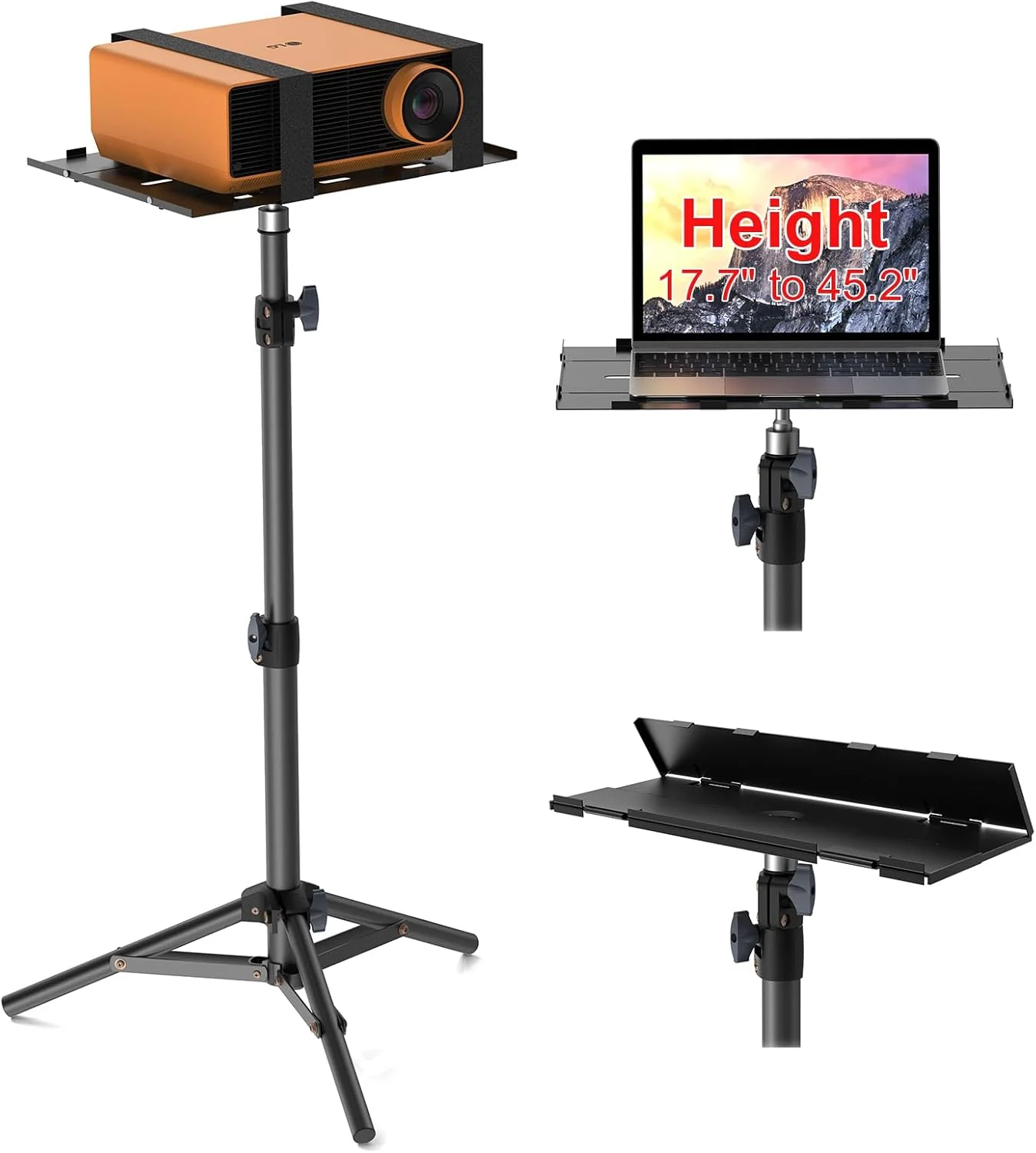 پایه سه پایه پروژکتور، پایه سه پایه لپ تاپ، پایه نگهدارنده پروژکتور تاشو قابل حمل، ارتفاع قابل تنظیم از 45 تا 115 سانتی متر، با صفحه تاشو، ظرفیت 10 کیلوگرم، برای فیلم های فضای باز، خانه، دفتر