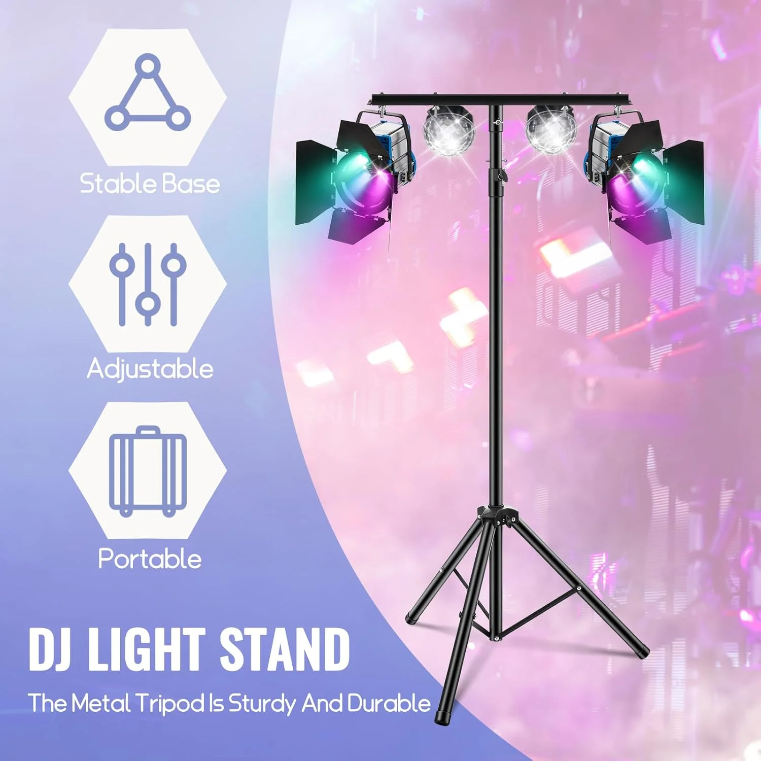 پایه نور DJ جوئسیکا، 2 عدد، قابل تنظیم 90-160 سانتی متر، سه پایه نورپردازی صحنه، پایه نور قابل حمل برای مهمانی و جشن