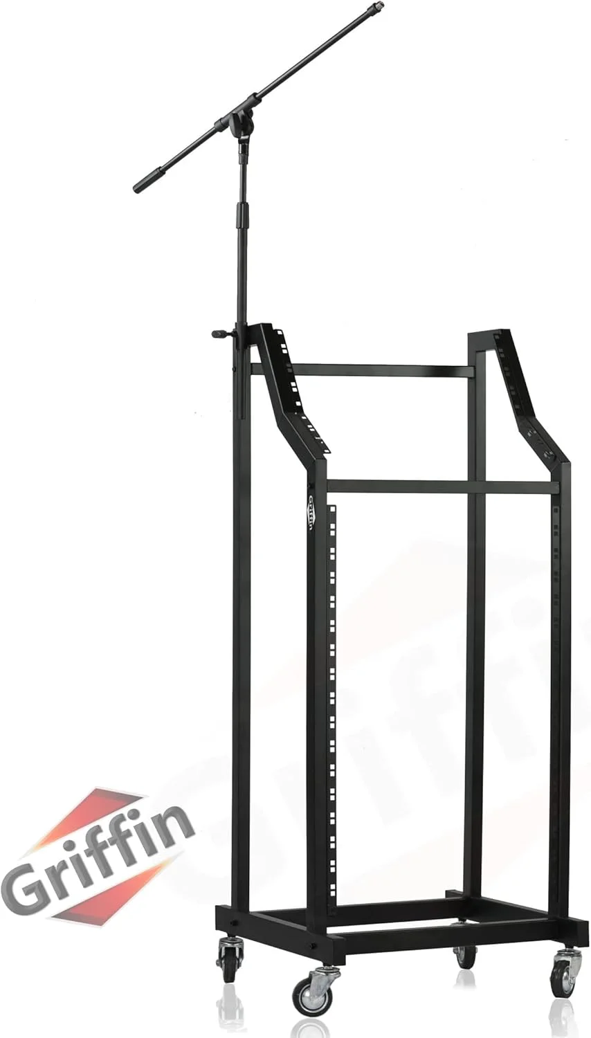 پایه رکمونت چرخ دار GRIFFIN با سکوی میکسر بالا 25U (سری Studio-XPRO Steel) – استند سیار تجهیزات موسیقی – نمایشگر تجهیزات صوتی استیج صدا برای آمپلی فایر و افکت