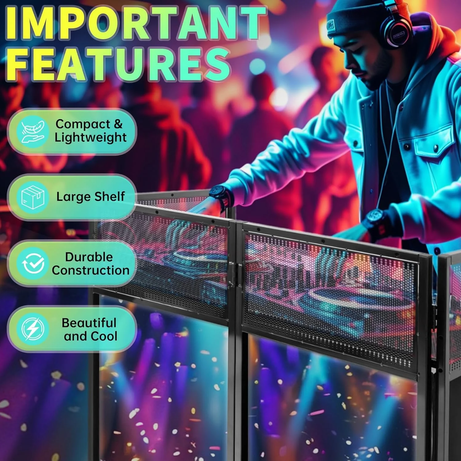 میز DJ تاشو قابل حمل HECASA با ابعاد 50 در 100 سانتی متر به همراه پارچه های مشکی و سفید و کیف حمل، میز DJ با فریم فلزی مناسب برای مهمانی، نمایش و دورهمی