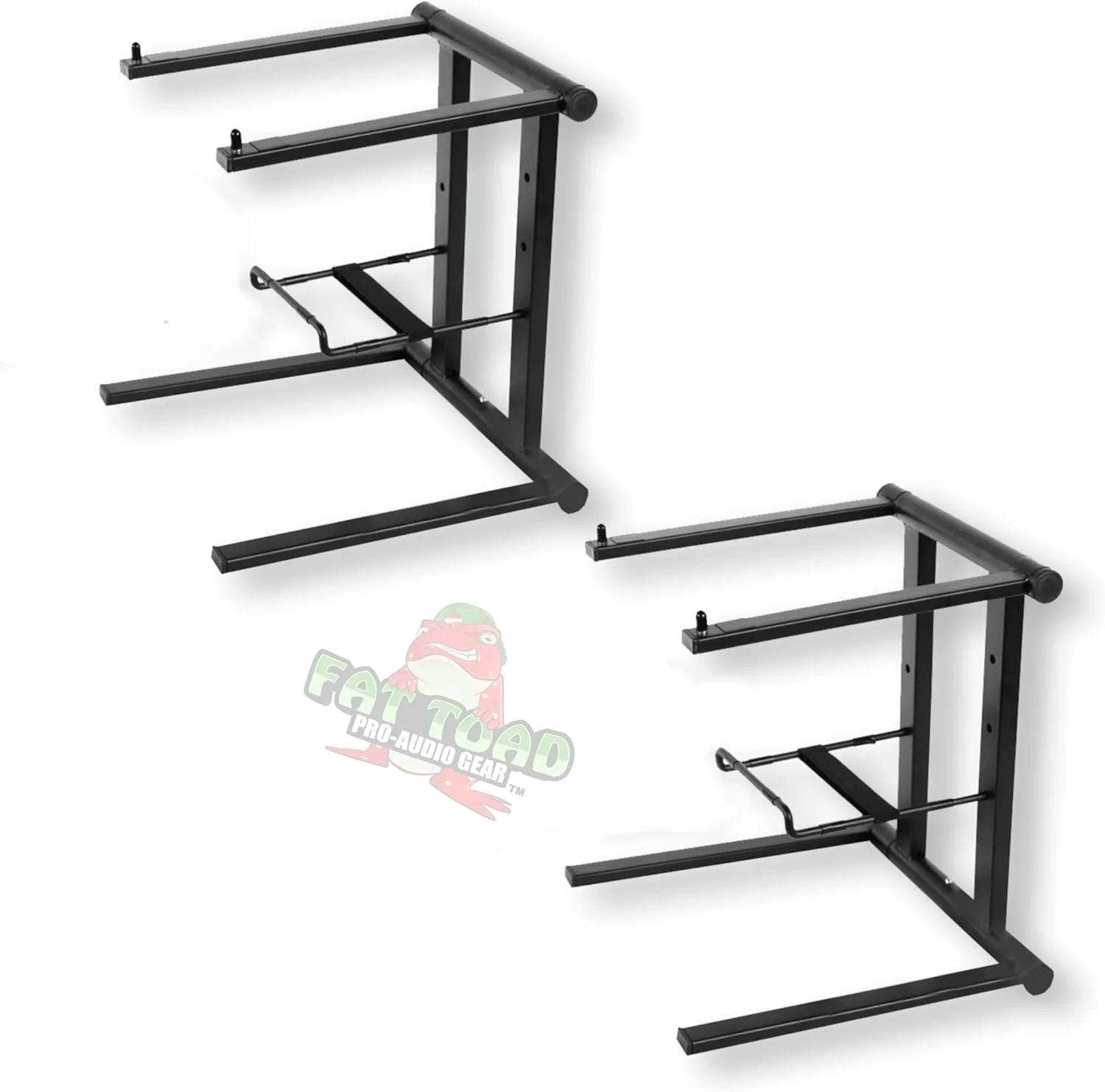 پایه لپ تاپ دی جی Fat Toad بسته 2 عددی با سینی زیرین (سری QuickNEST) - پایه رومیزی تاشو برای آیپد، میکسر و تبلت - رک قابل حمل برای غرفه، استیج یا استودیو