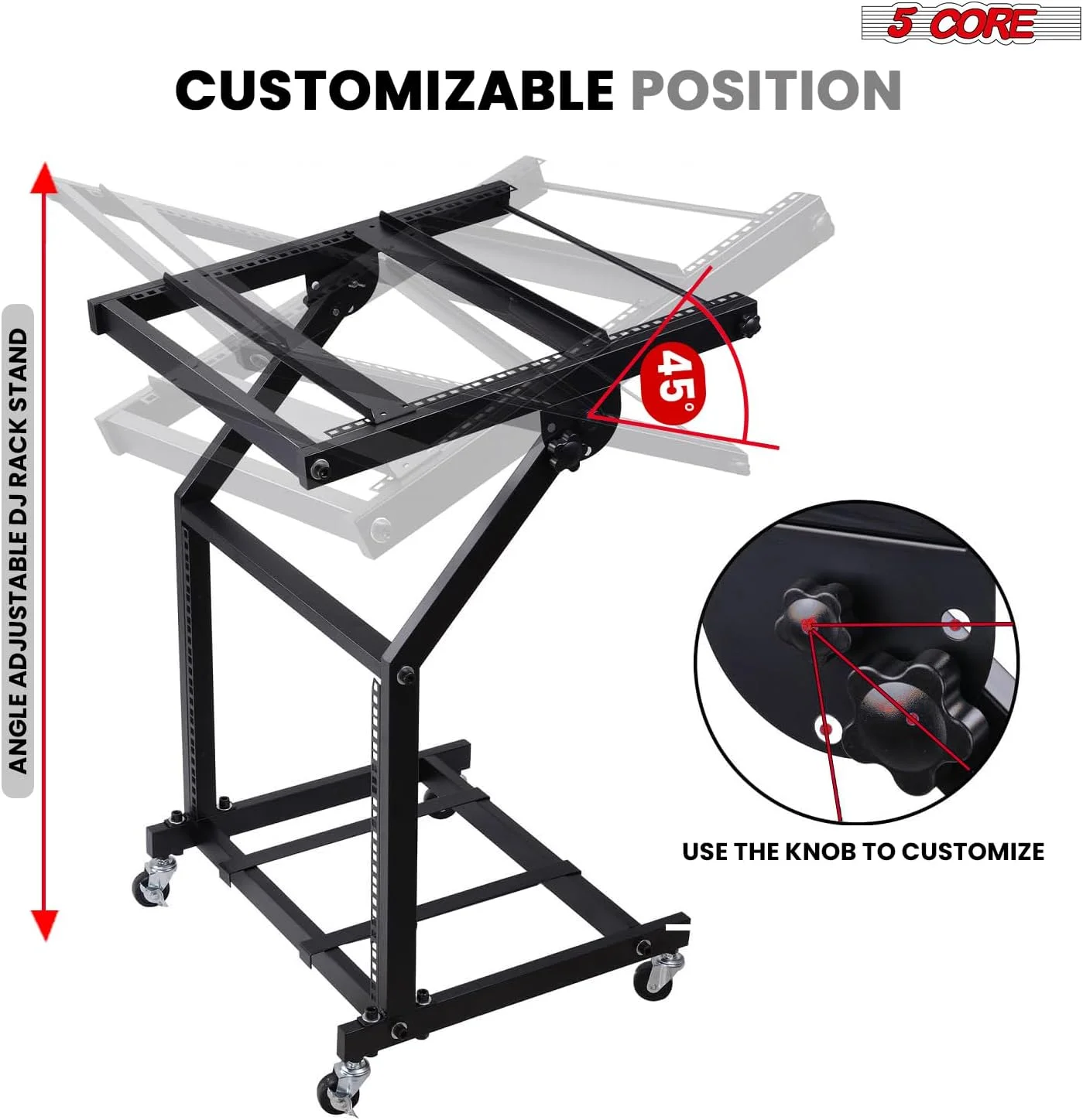 پایه استودیویی قابل تنظیم میکسر DJ حرفه ای 12U با چرخ - RACK STAND 12U