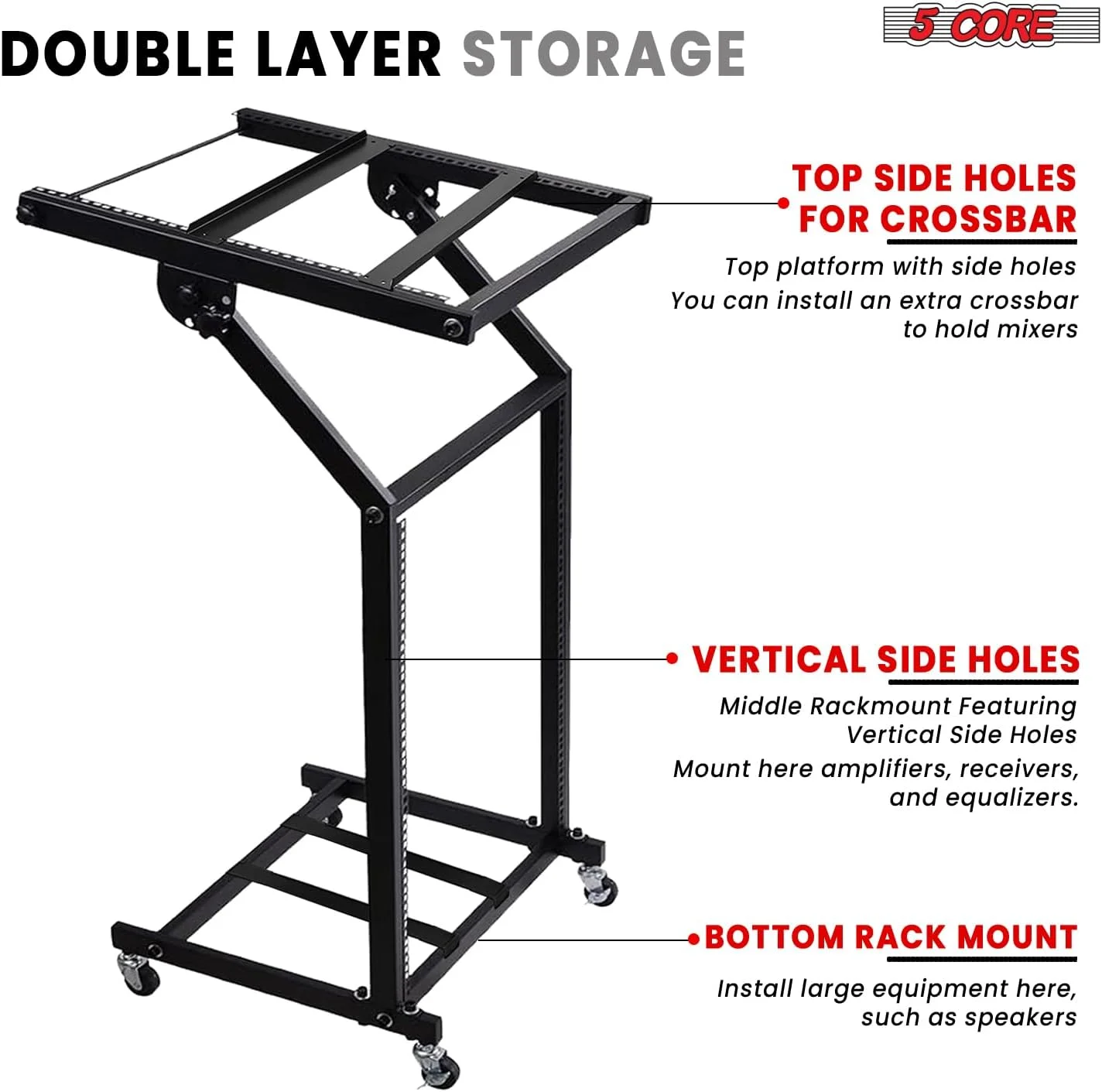 پایه استودیویی قابل تنظیم میکسر DJ حرفه ای 12U با چرخ - RACK STAND 12U
