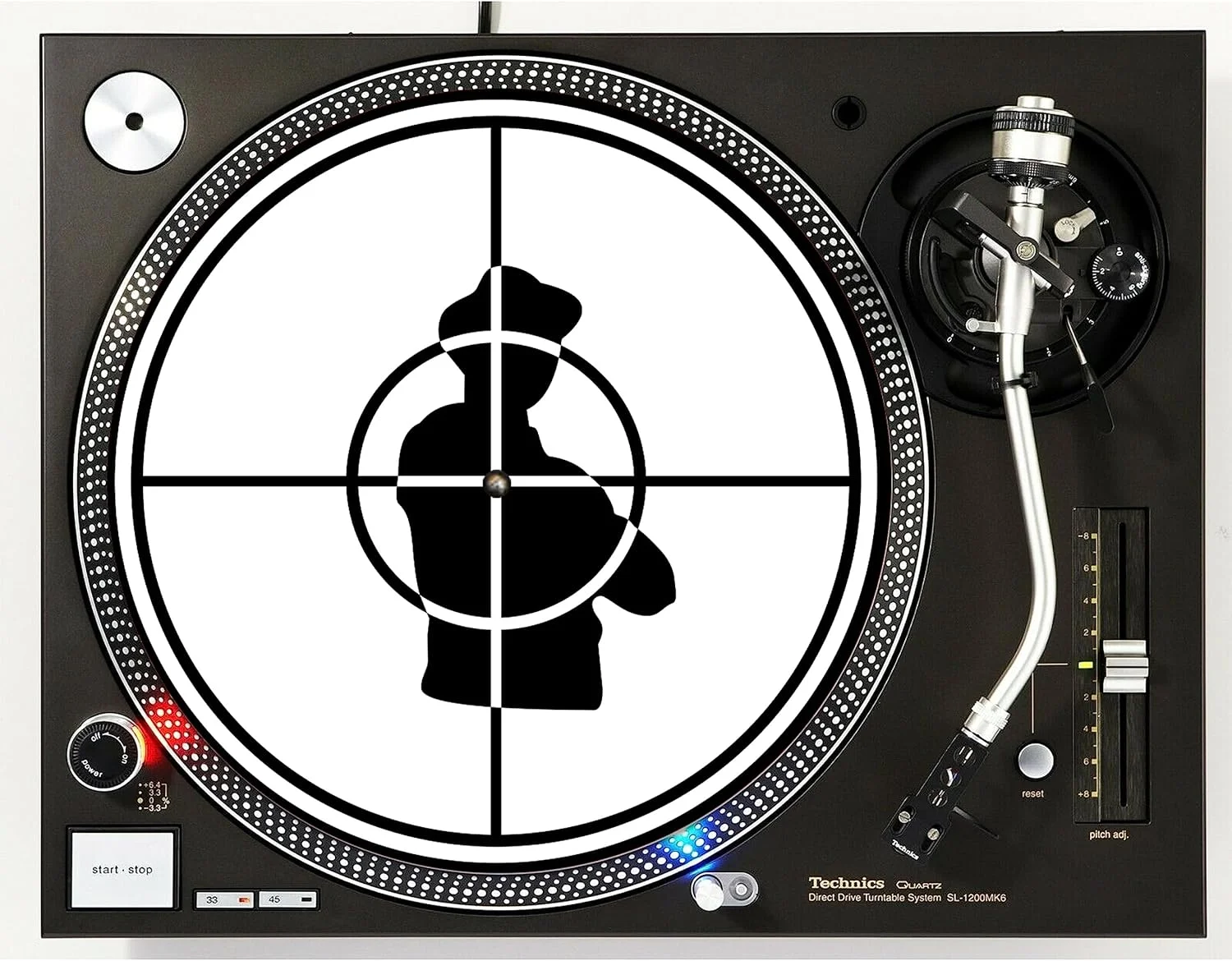 پد لغزنده گرامافون طرح DJ Sniper Scope سیاه و سفید، مناسب برای گرامافون های 12 اینچی