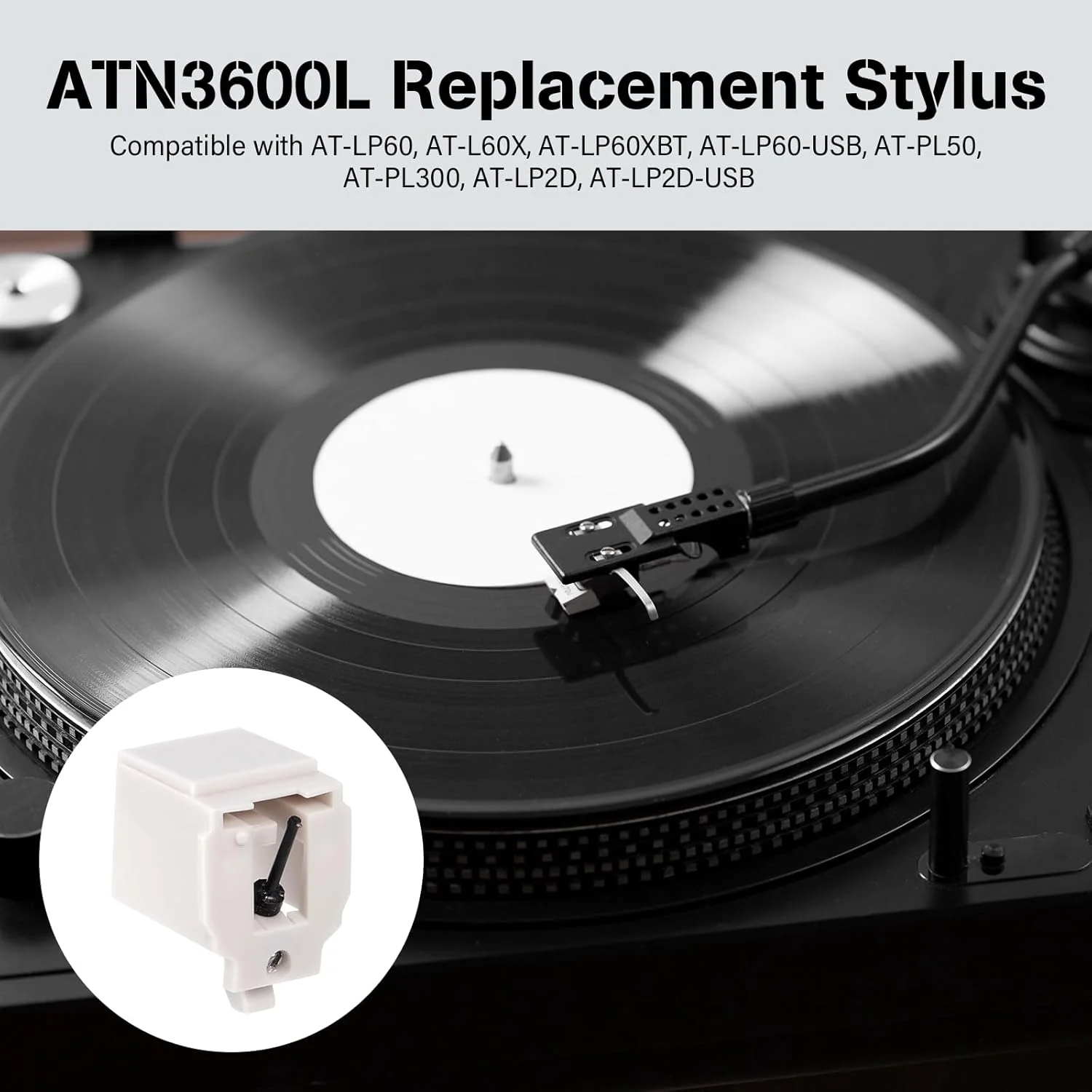 قلم سوزنی جایگزین ATN3600L، سوزن الماس گرامافون، سازگار با گرامافون های AT-LP60X، AT-LP60XBT، AT-LP60XBT-USB، به همراه برس تمیز کننده