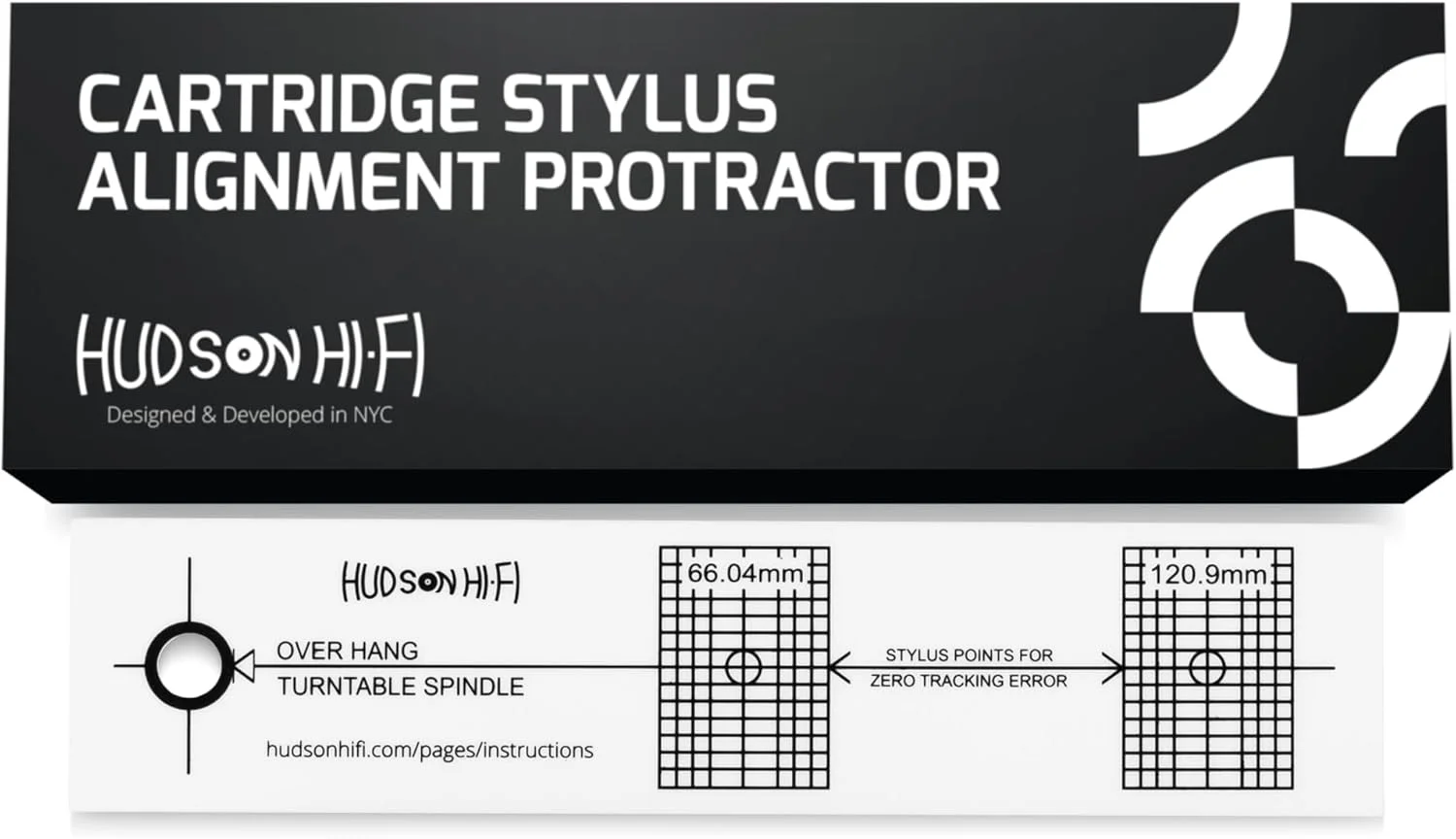 ابزار تنظیم سوزن گرامافون Hudson Hi-Fi مدل LP Phono Cartridge Stylus Alignment Protractor – کنتراست بالا (VTA جداگانه به فروش می رسد)