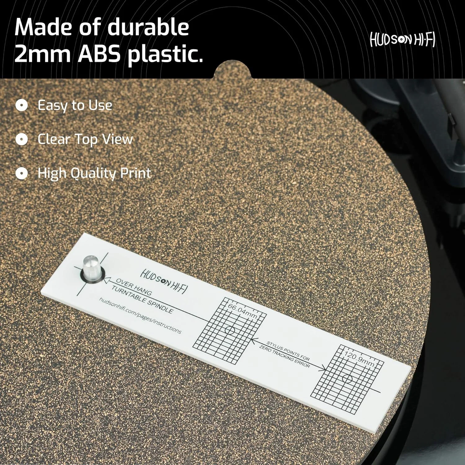 ابزار تنظیم سوزن گرامافون Hudson Hi-Fi مدل LP Phono Cartridge Stylus Alignment Protractor – کنتراست بالا (VTA جداگانه به فروش می رسد)