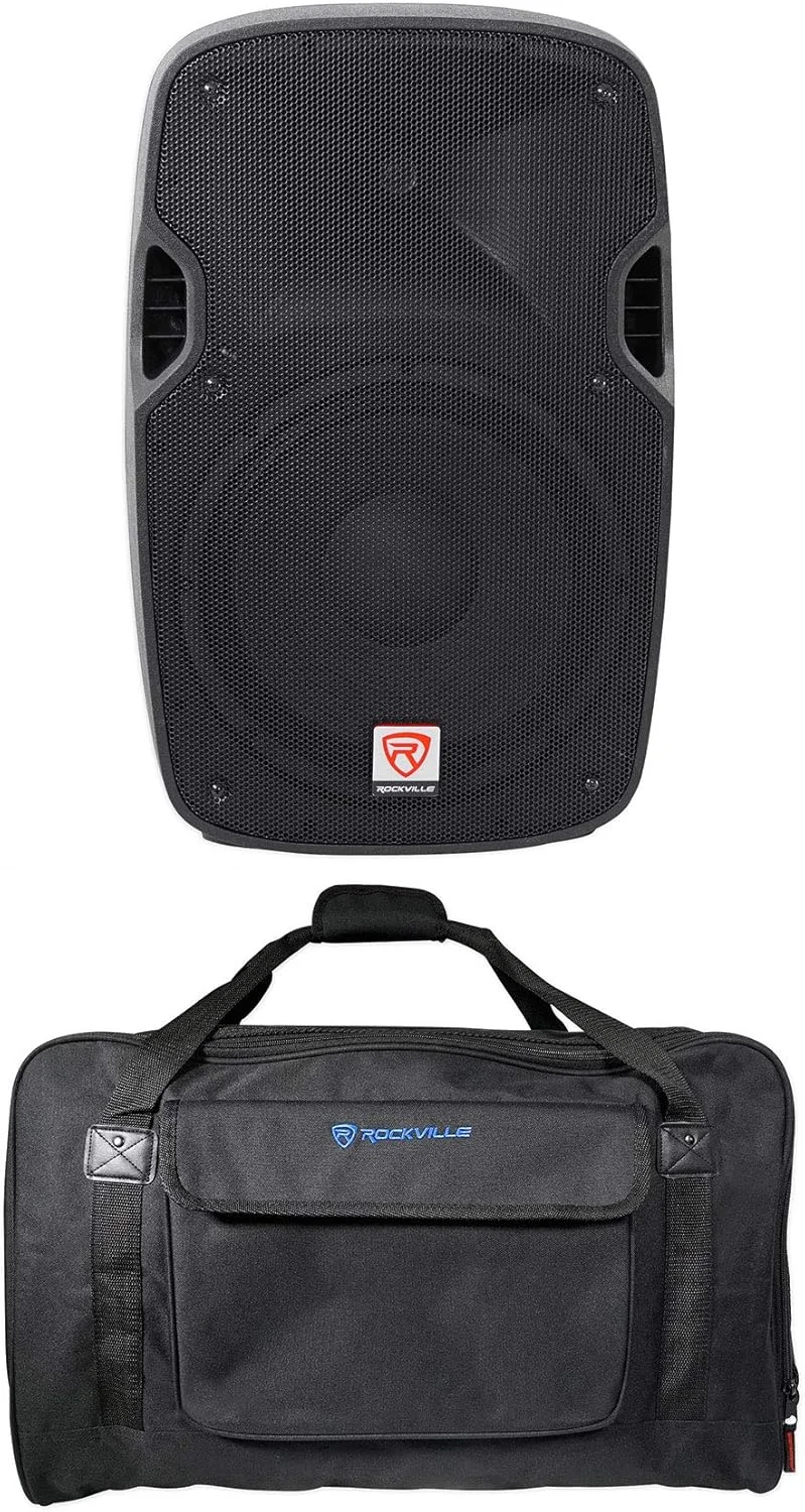 باندل Rockville SPGN128: بلندگوی پسیو DJ PA ۱۲ اینچی ۱۲۰۰ واتی، کیف پددار TB12 v2 برای بلندگوهای DJ PA ۱۲ اینچی، پایه نگهدارنده، کابینت ABS سبک وزن، ۲ تکه