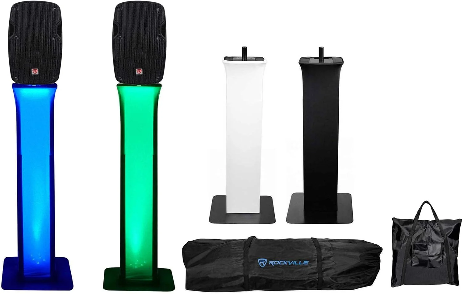 راکویل (2) RTP32B پایه نور متحرک توتم + پارچه های مشکی و سفید + بسته کیف حمل به همراه (2) اسپیکر پسیو 8 اینچی 400 واتی DJ PA مدل SPG88 با بدنه ABS سبک وزن 8 اهم (4 قلم)