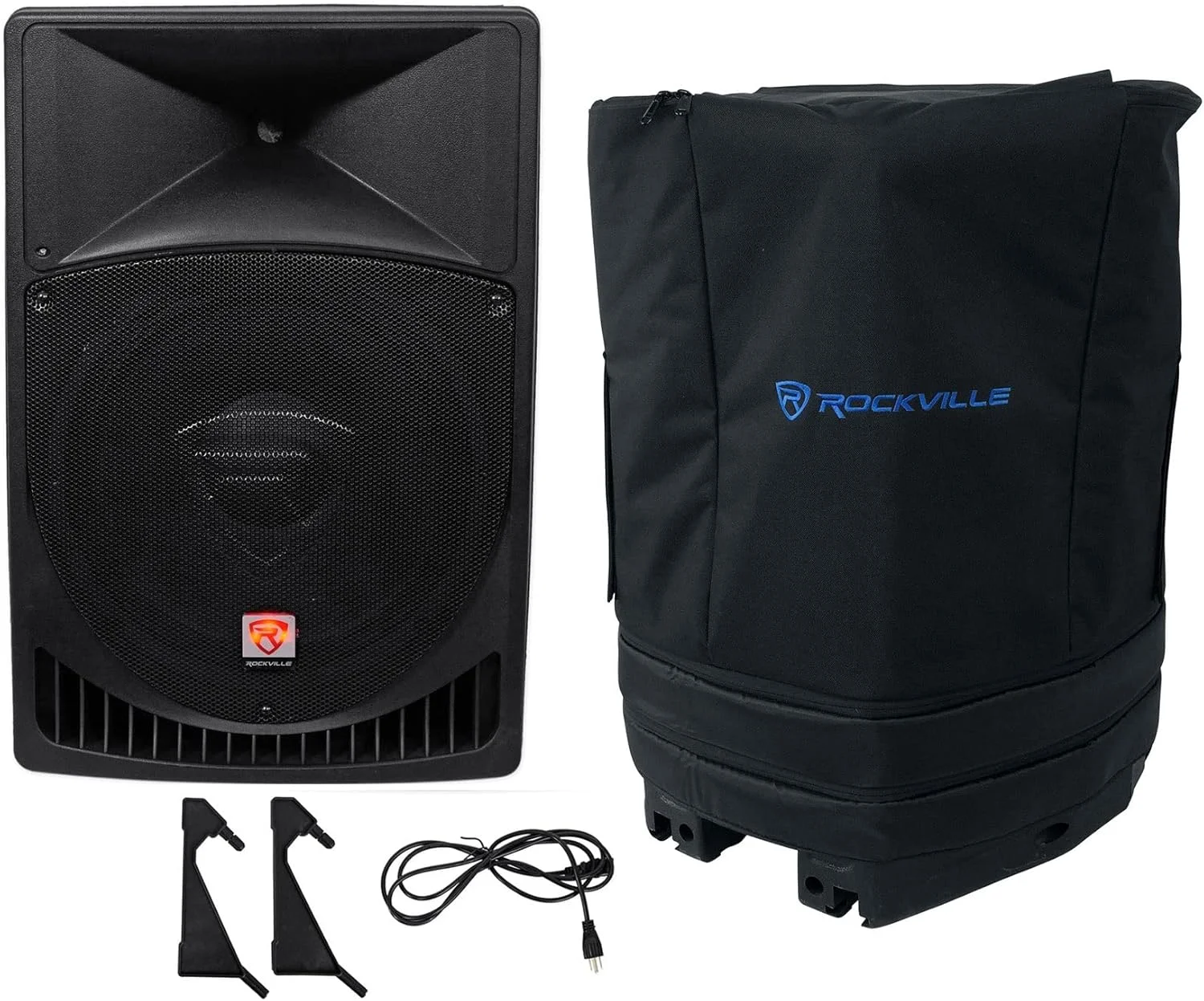 Rockville RPG15 Bundle: 15 in 1000-Watt Powered 2-Way DJ/PA Speaker, Best Cover 15 Padded Slip Cover for Speaker Transport, 2-Items