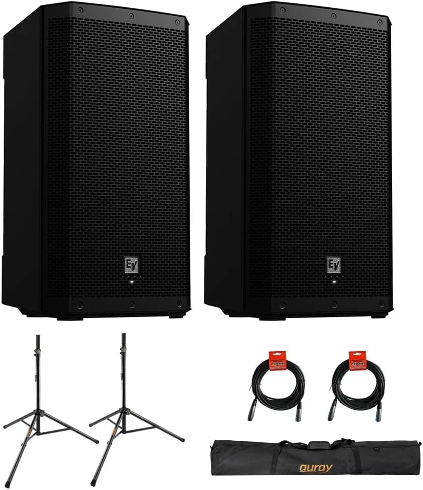 بلندگوی اکتیو بلوتوثی 15 اینچی Electro-Voice ZLX-15P-G2 (جفت) با توان 1000 وات به همراه 2 عدد پایه بلندگوی استیل، کیف پایه 51 اینچی و 2 عدد کابل XLR