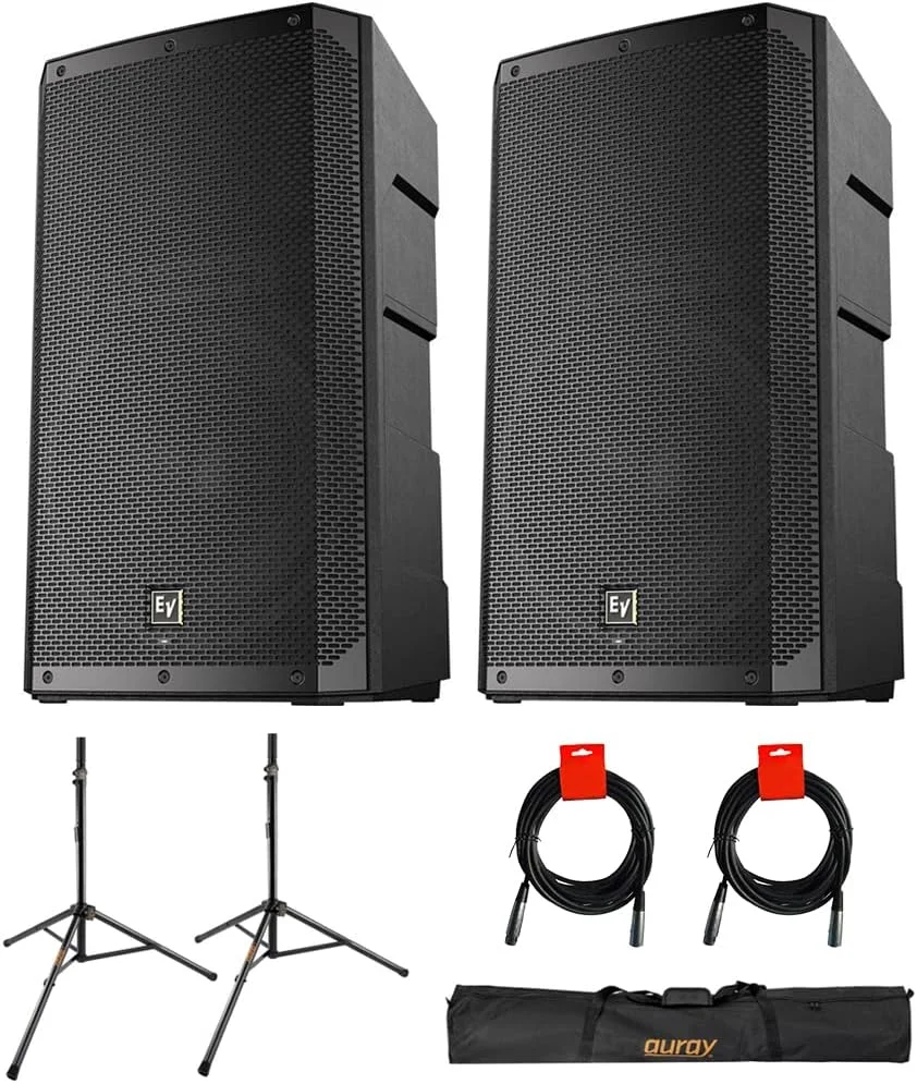 باند اکتیو 15 اینچ Electro-Voice ELX200-15P 1200W (جفت) به همراه پایه باند فلزی Auray SS-47S-PB با کیف حمل و 2 عدد کابل XLR-XLR