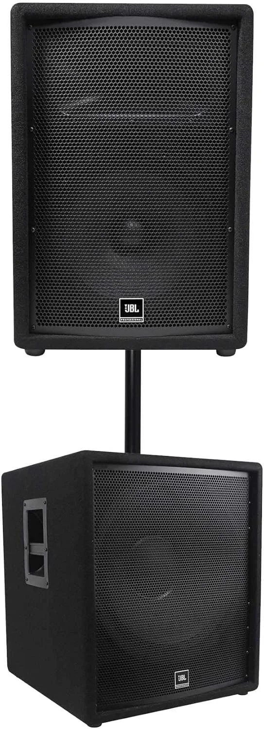 بسته صوتی: (1) بلندگوی 1000 واتی 12 اینچی JBL JRX212، مانیتور استودیویی دو طرفه DJ P/A به همراه (1) ساب ووفر فشرده پسیو 1400 واتی 18 اینچی JBL Pro JRX218S و (1) میله اتصال (3 قطعه)