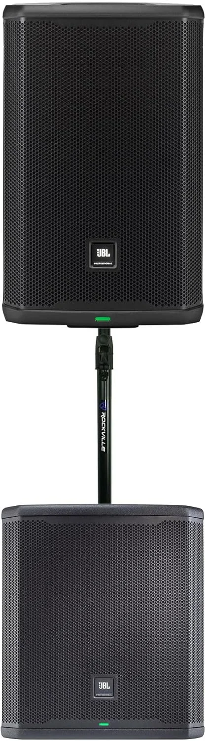 مجموعه Audiosavings: باندل اسپیکر DJ PA مدل JBL PRX908 8 اینچی 1000 واتی RMS به همراه ساب ووفر DJ PA مدل JBL PRX915XLF 15 اینچی 1000 واتی RMS + پایه نگهدارنده اسپیکر ساب ووفر Rockville GASPOLE-B M20 با کمک هوا (3 قطعه)