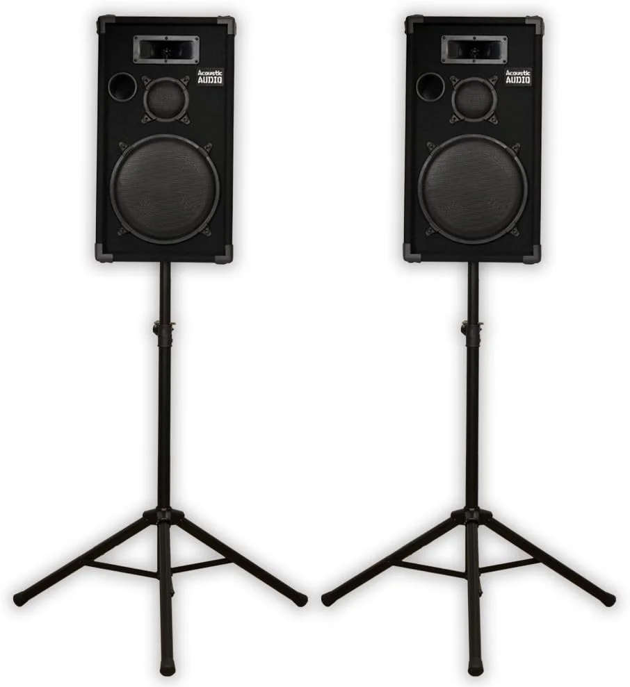 یک جفت بلندگوی پسیو 12 اینچی DJ آکوستیک آدیو CR12 و پایه های بلندگو PA سه طرفه کارائوکه