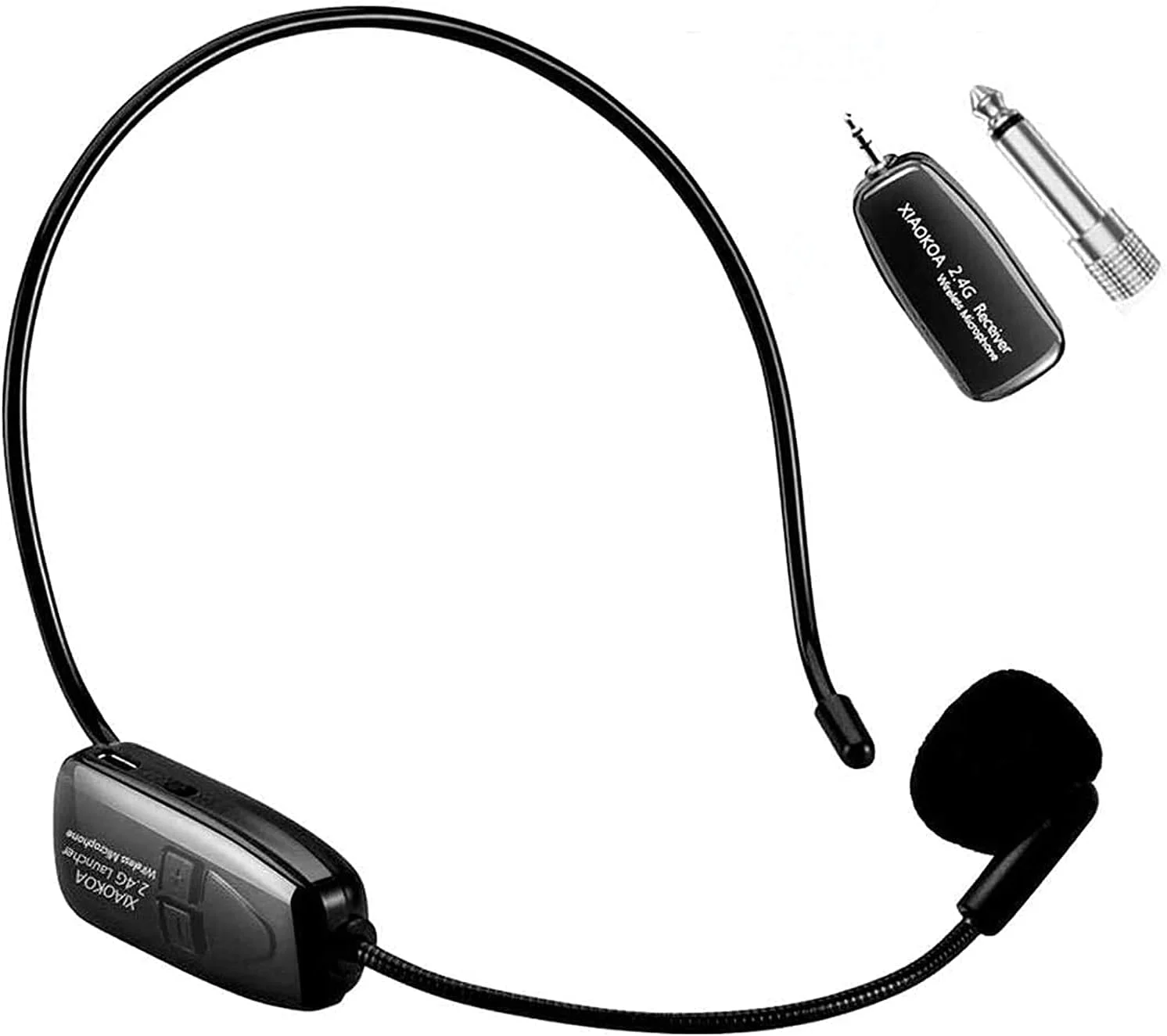 میکروفون بی سیم XIAOKOA، میکروفون تقویت کننده و هدست 2 در 1 قابل شارژ 2.4G با گیرنده بی سیم برای تقویت کننده صدا، بلندگوی استیج، سخنرانی عمومی و تدریس، USB